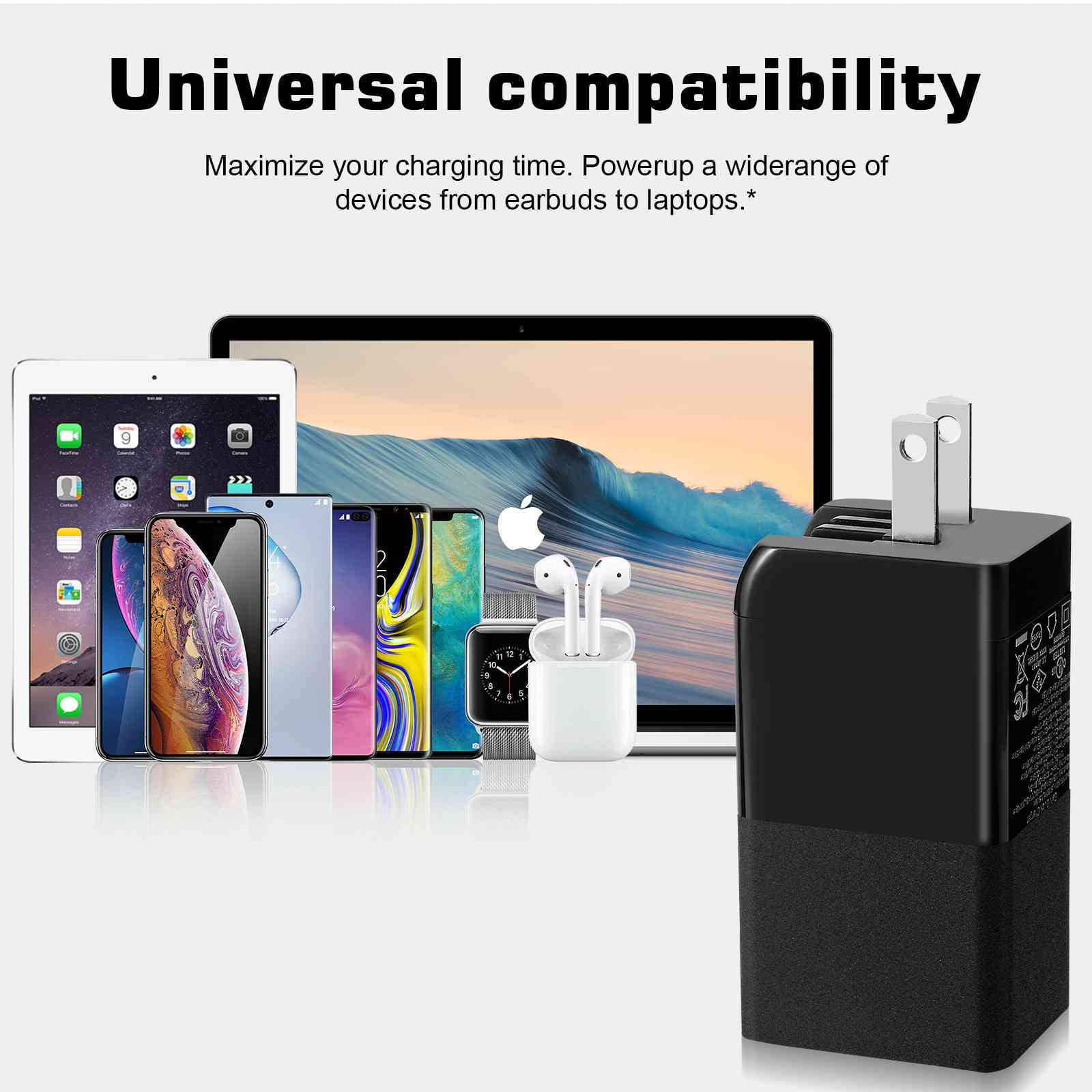 UrbanX 65W Fast Travel Charger with 3 Ports USB & Dual USB-C High-Speed Charging Compatible with TCL 30/30 SE/30 V 5G/30 XE 5G/NxtPaper 10s, iPhone, Samsung Galaxy, Google Pixel, MacBook, Steam Deck