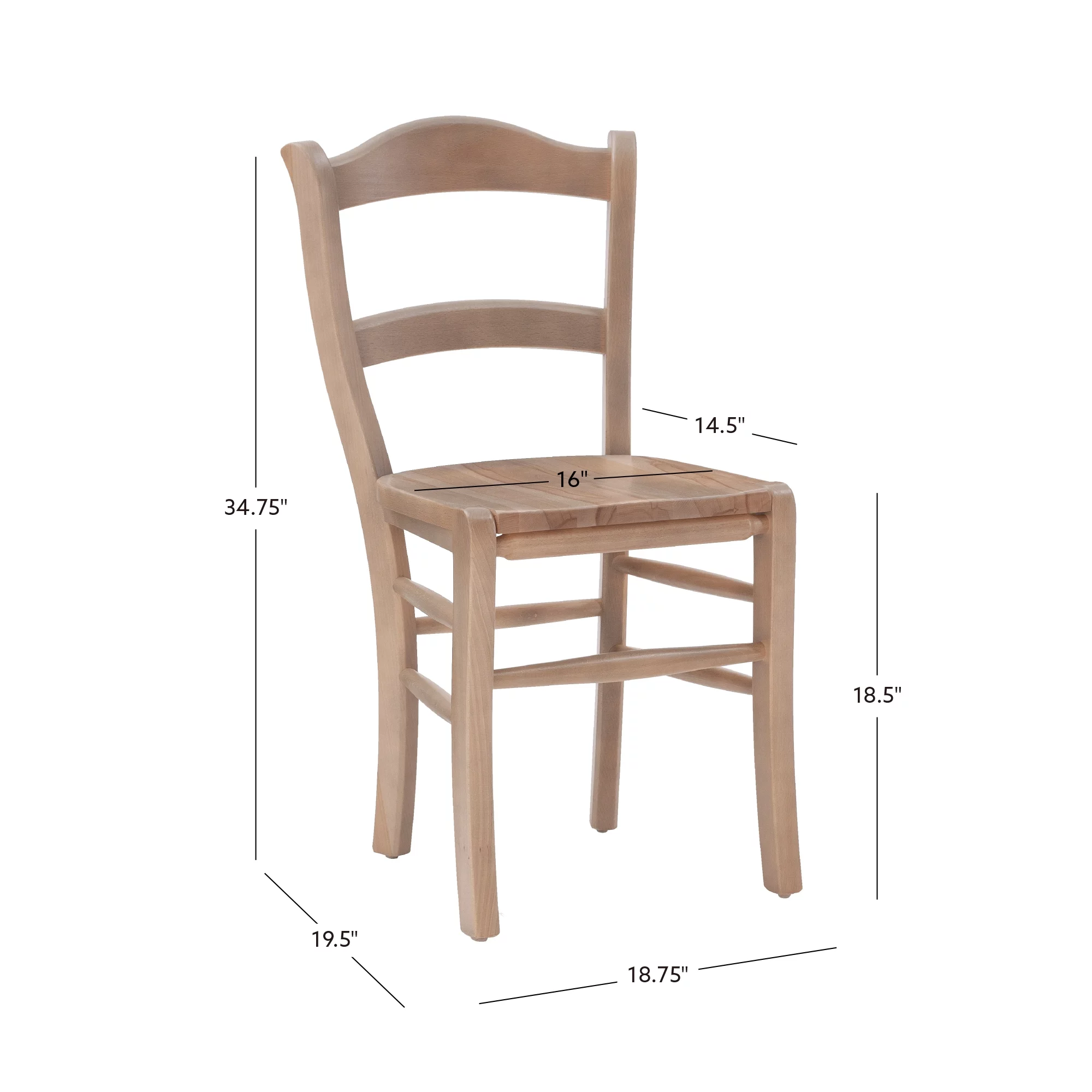 Linon Lantana Wood Dining Side Accent Chair, Set of 2, Natural