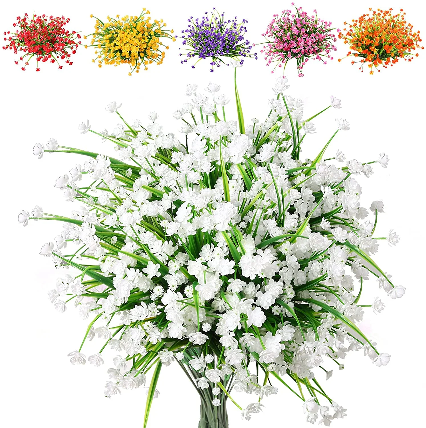 Viworld 6Pcs Outdoor Artificial Plants Spring Flowers Fake Daffodil UV Resistant Faux White Plastic Flowers Hanging Planter for Balcony Farmhouse Kitchen Bathroom Garden Window Box Porch Decor, White