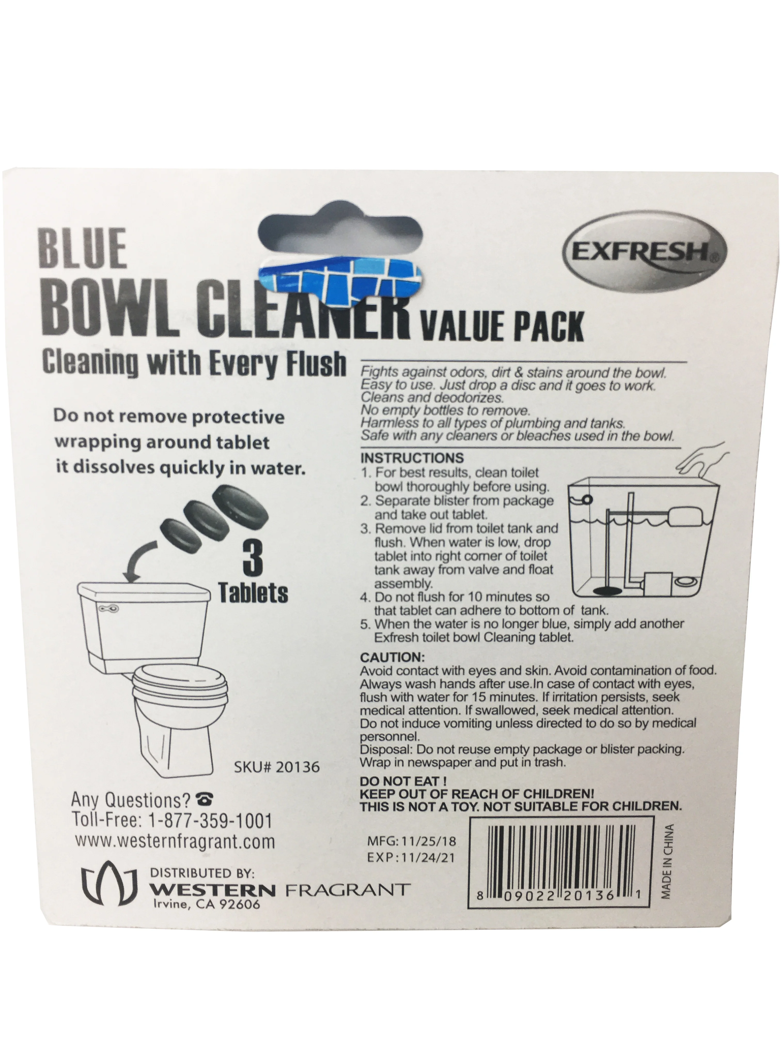 Toilet Bowl Cleaner Tablets with Bleach, 48 oz (Each 3 Count of 4.8 oz Tablets) -  Pack of 30