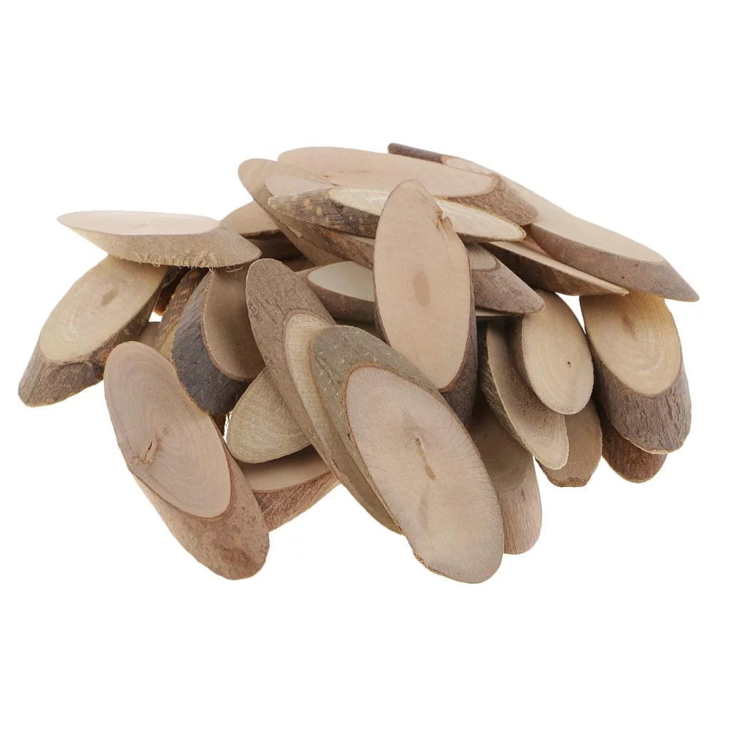 30pcs Rustic Natural Wood Log Slices Oval for Wedding Centerpiece