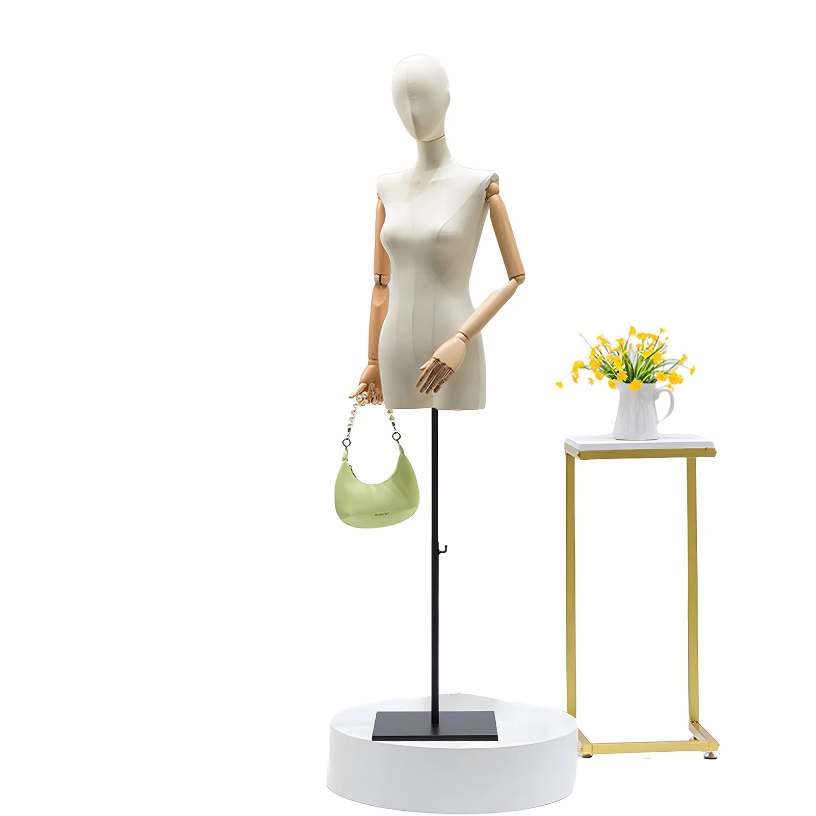 TOPATY Female Mannequin Dress Form Torso | Display Torso Body | Female Dress Model, Rectangular Stand, Wooden Arms, High-Density Foam, Detachable Head for Dress & Jewelry Display