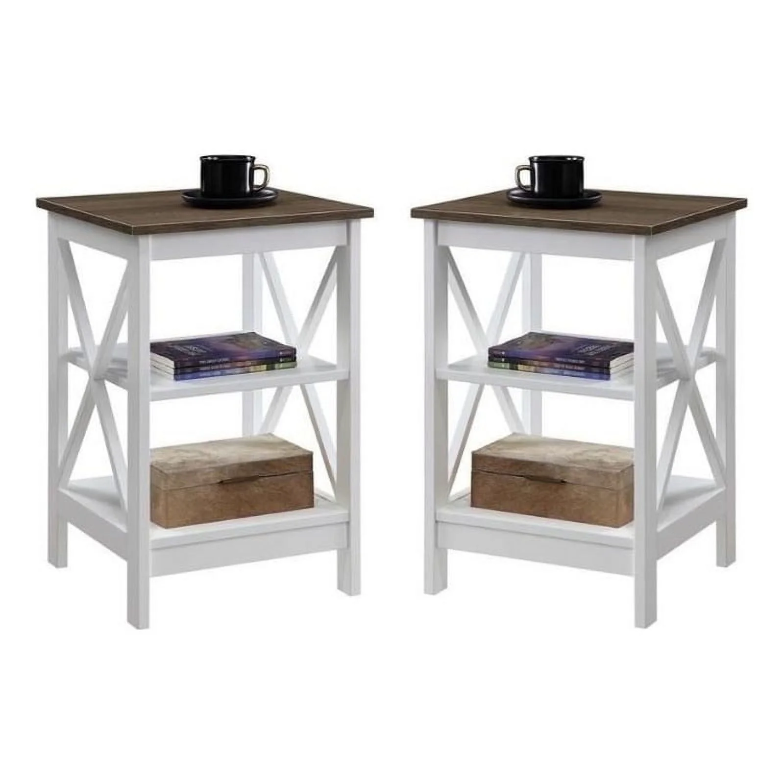 Home Square 2 Piece Wood End Table Set in White and Driftwood Brown