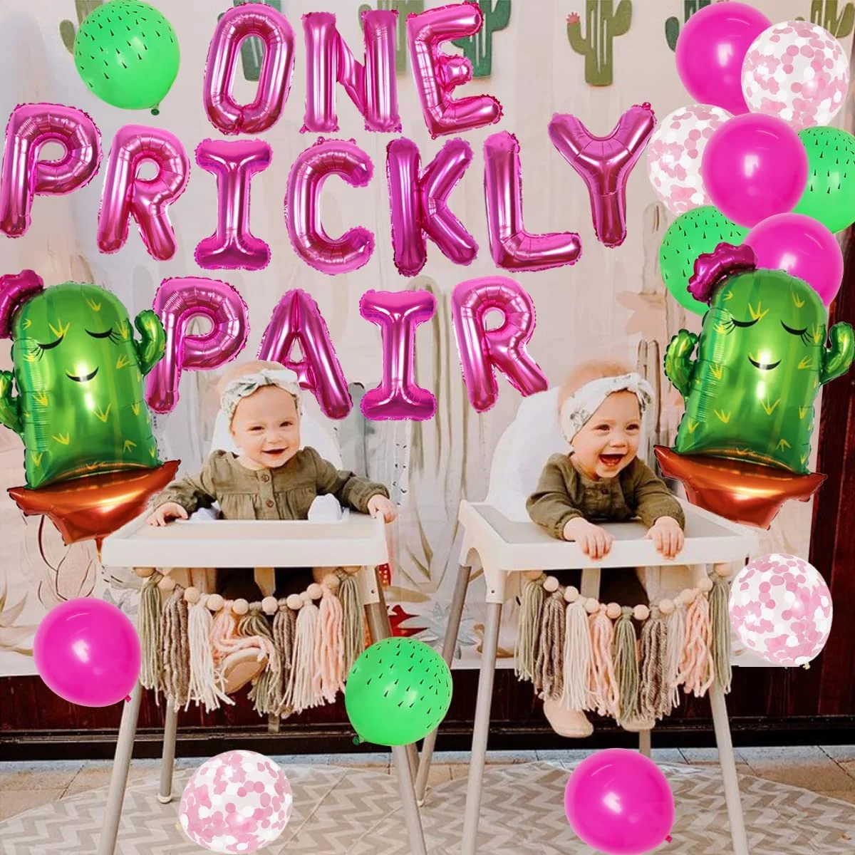Cactus 1st Birthday Party Decorations for Twins Girls One Prickly Pair Balloon Banner Rose Red Mexican Fiesta First Birthday Party Supplies