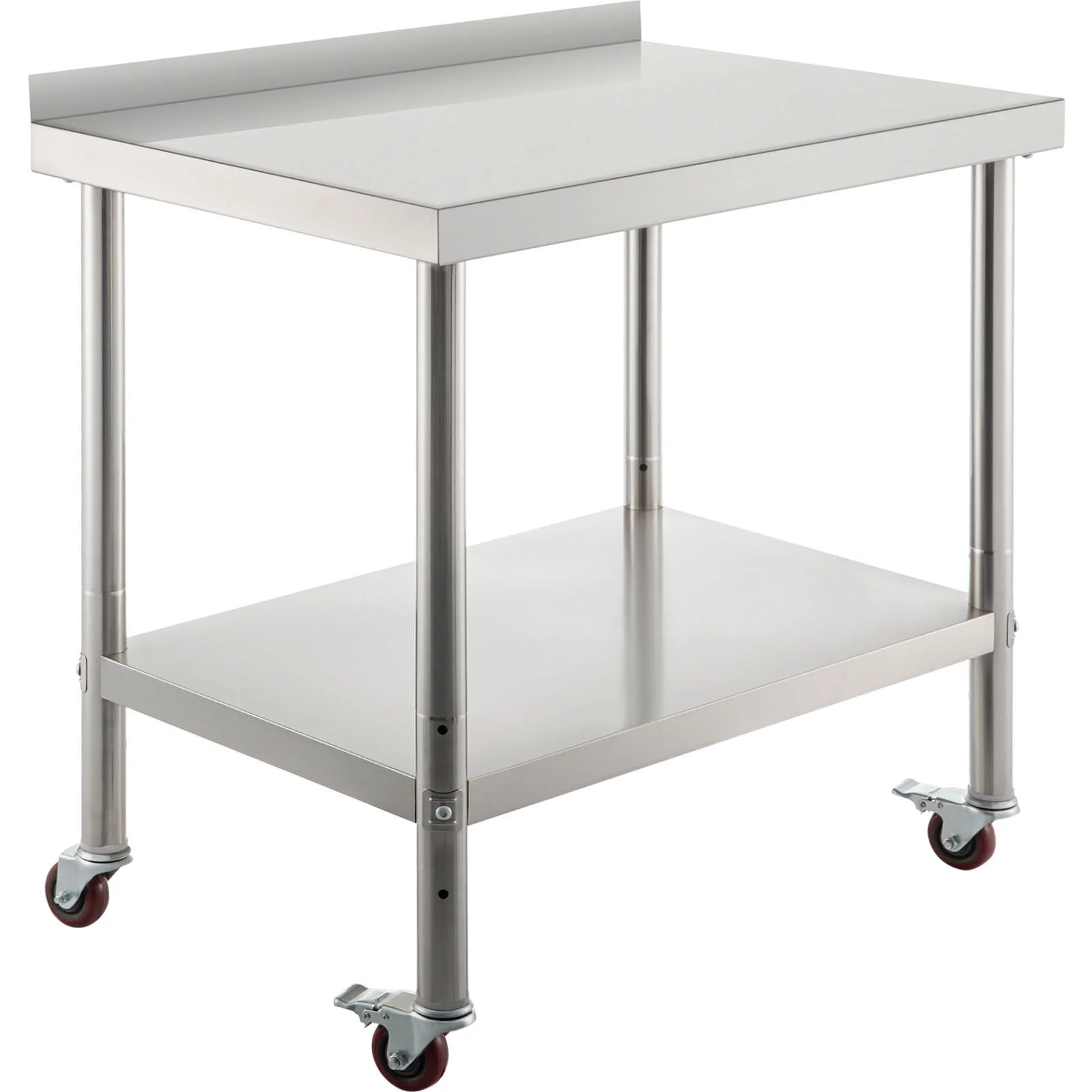 SKYSHALO Stainless Steel Prep Table, 36 x 24 x 35 inch, 440lbs Load Capacity Heavy Duty Metal Worktable with Backsplash Adjustable Undershelf & 4 Casters, Commercial Workstation for Kitchen Restaurant