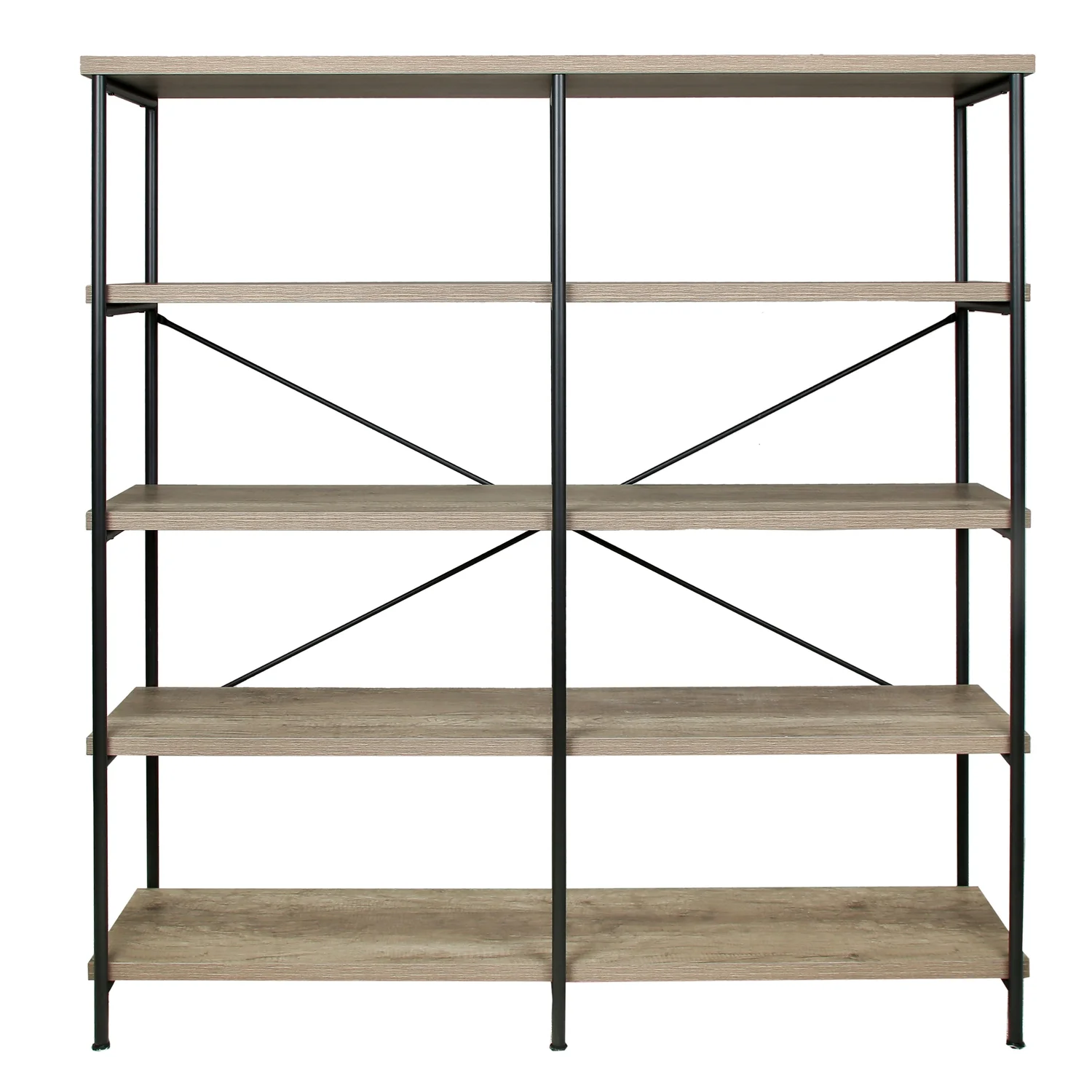 Maykoosh Modern Motifs 63 Inch Industrial 4 Tier Bookshelf, Particleboard, Metal Frame, Gray, Black