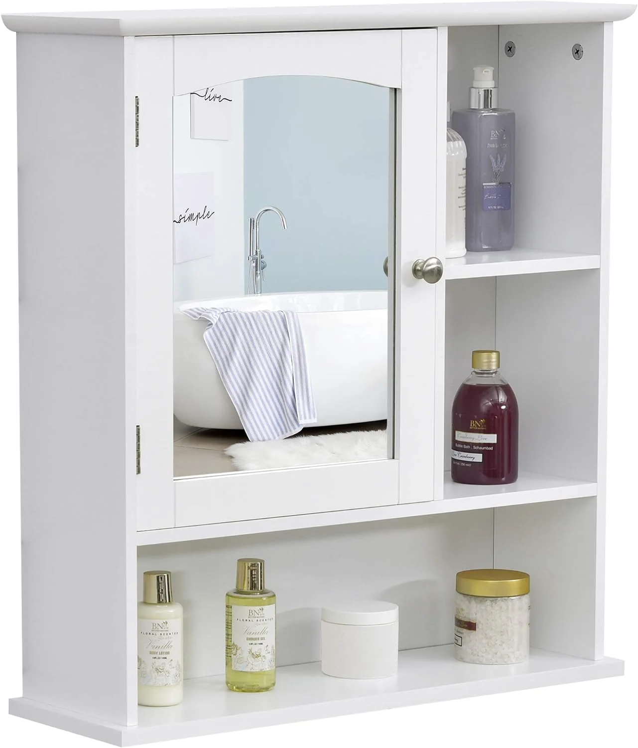 Bathroom Medicine Cabinet with Mirror, Wall-Mounted Bathroom Cabinet with Adjustable Shelf for Living Room and Laundry Room, White