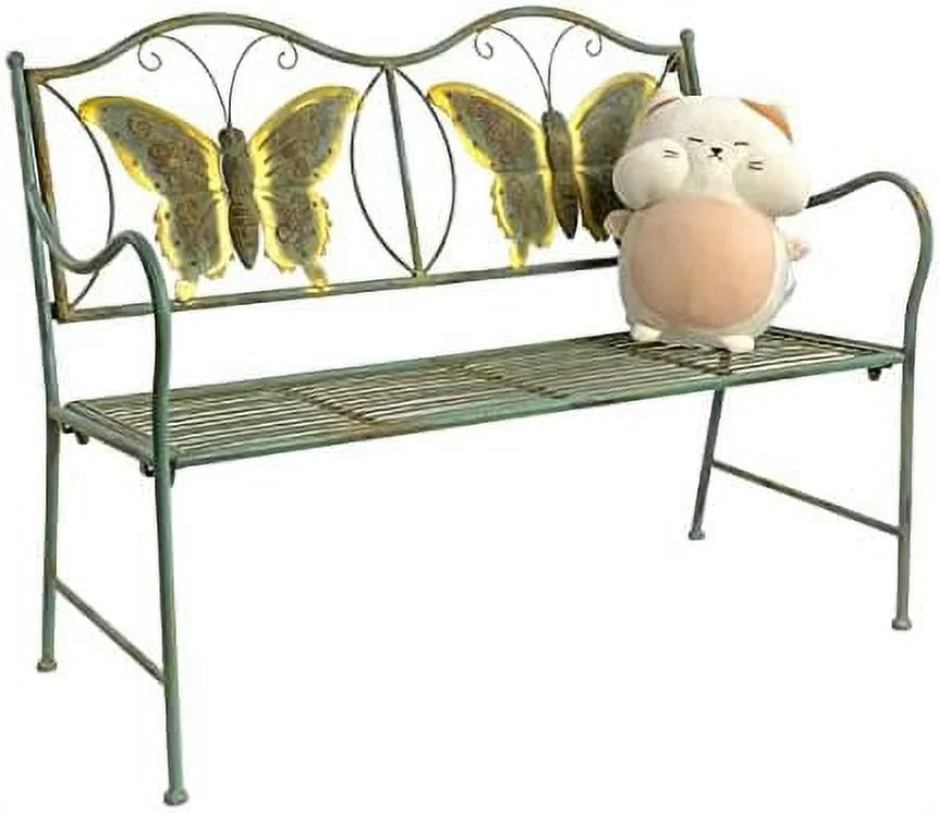 Children's Metal Bench | Plant Stand | Garden Décor for Outdoor Yard Garden - Decorative Kids Park Bench with Butterflies (32