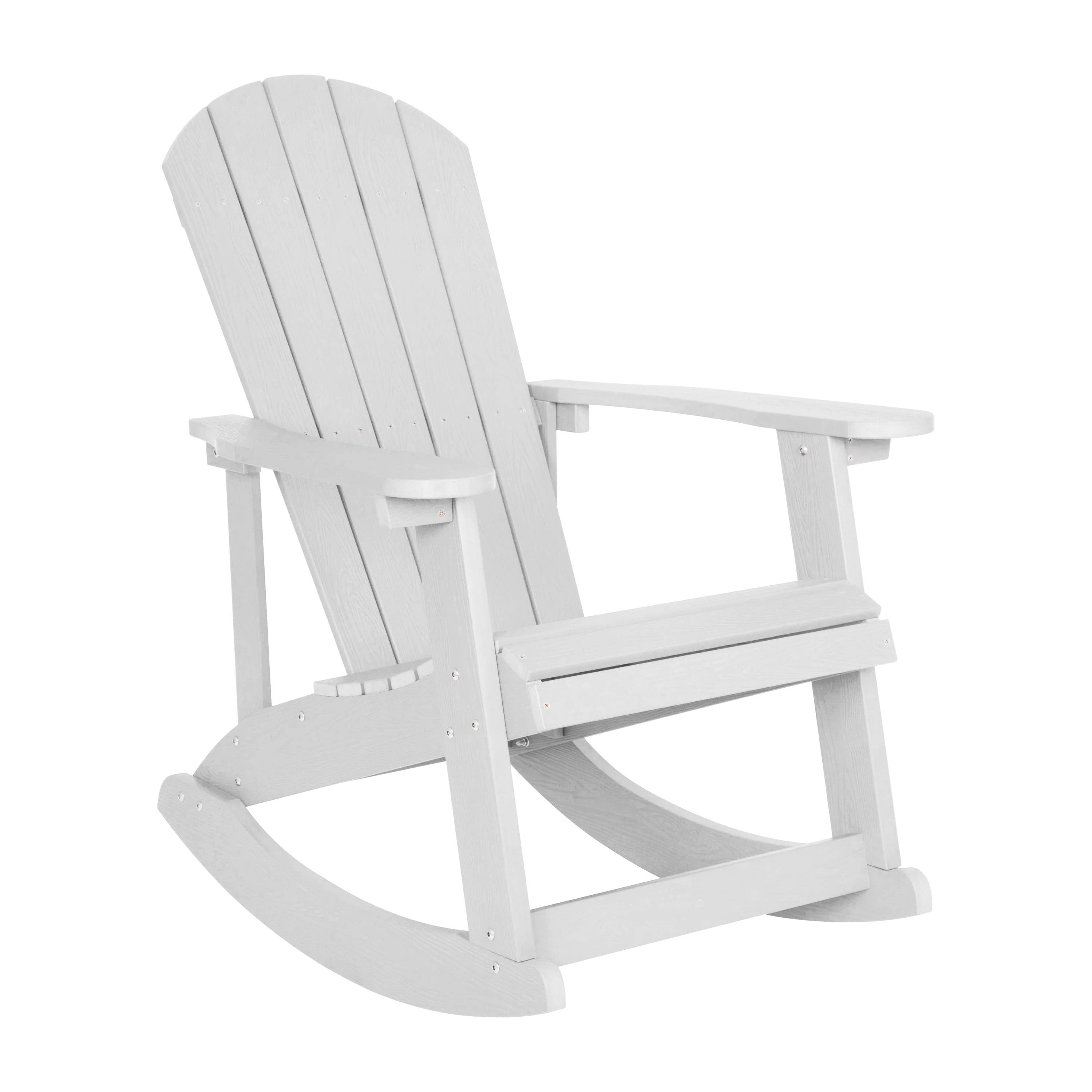 Merrick Lane 3 Piece Adirondack Patio Furniture Set Includes 2 White All-Weather Rocking Chairs and Side Table