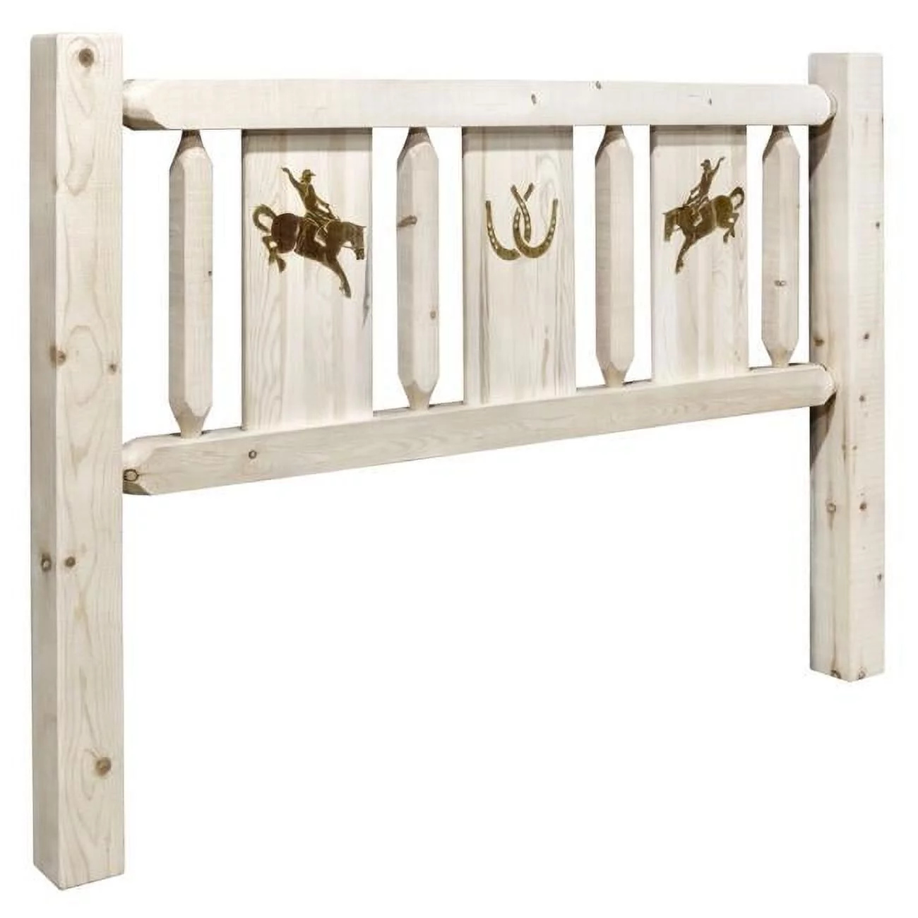 Montana Woodworks  Homestead Collection Twin Size Headboard with Laser Engraved Bronc Design, Clear Lacquer Finish