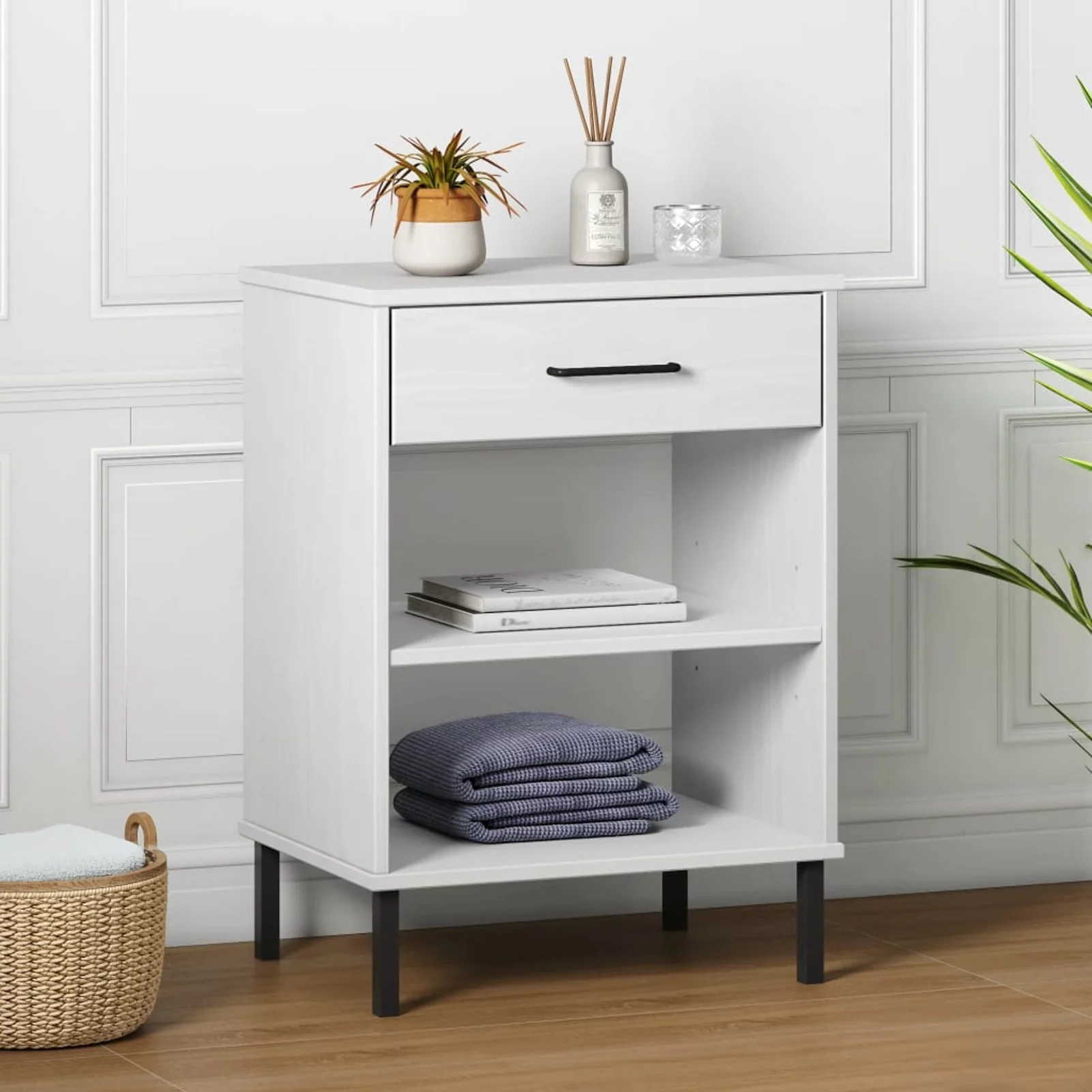 Andoer Console Cabinet with Metal Legs White Solid Wood Pine OSLO