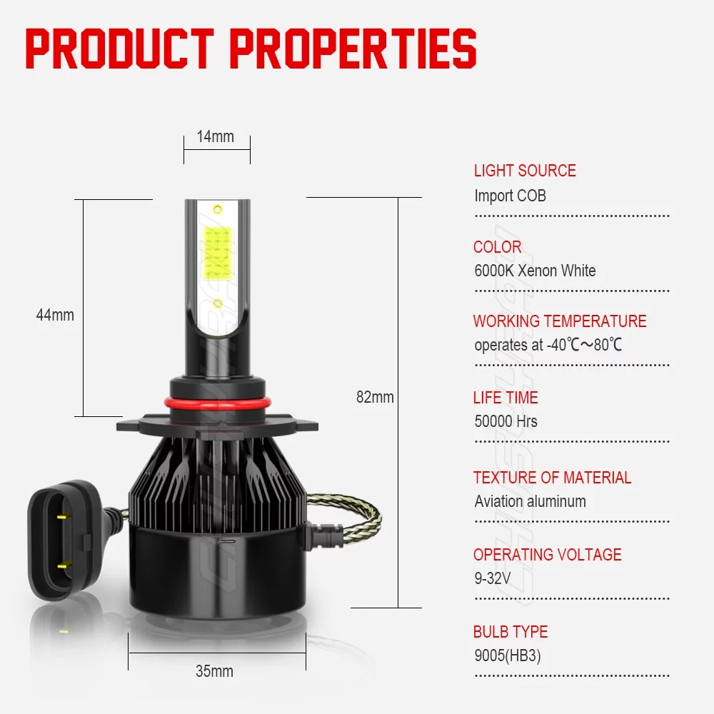 H7 9005 LED Headlight Bulbs High&Low 6000K White for Kia Optima Forte 2017 2018