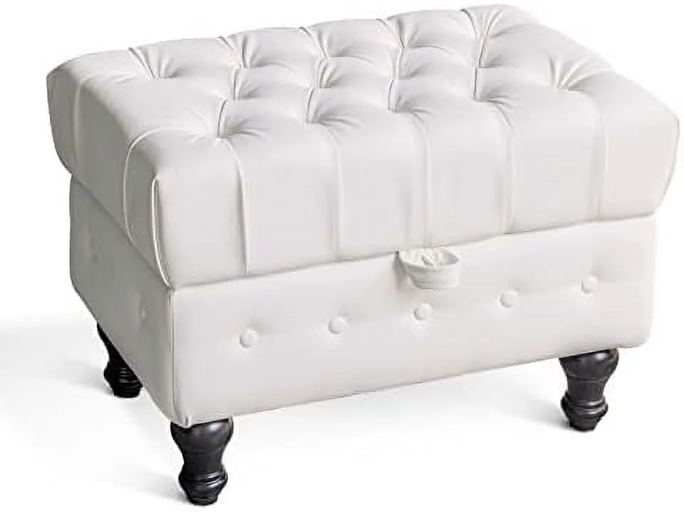 CGFHYP Coffee Table Ottoman with  Button Tufted PU Leather Upholstery Footstool Bed Ottoman for Living Room  Home Office  Space-Saving  Toy Box Stool  Brown