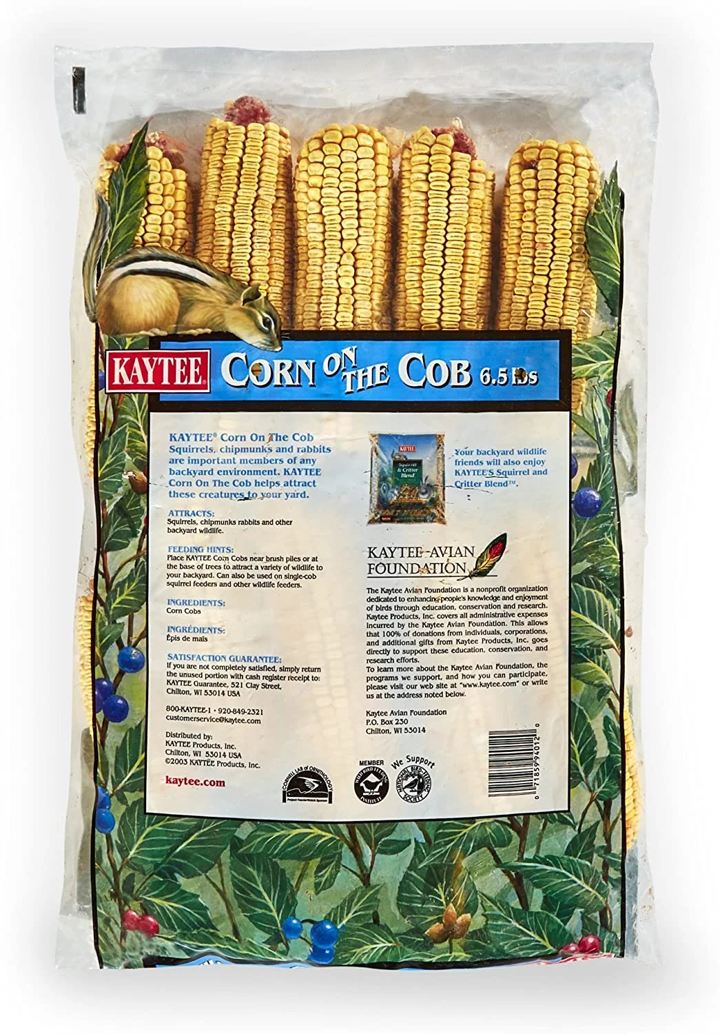 Kaytee Corn on the Cob, Squirrel and Critter Feed, 6.5 lb. Bag, Dry, 1 Pack
