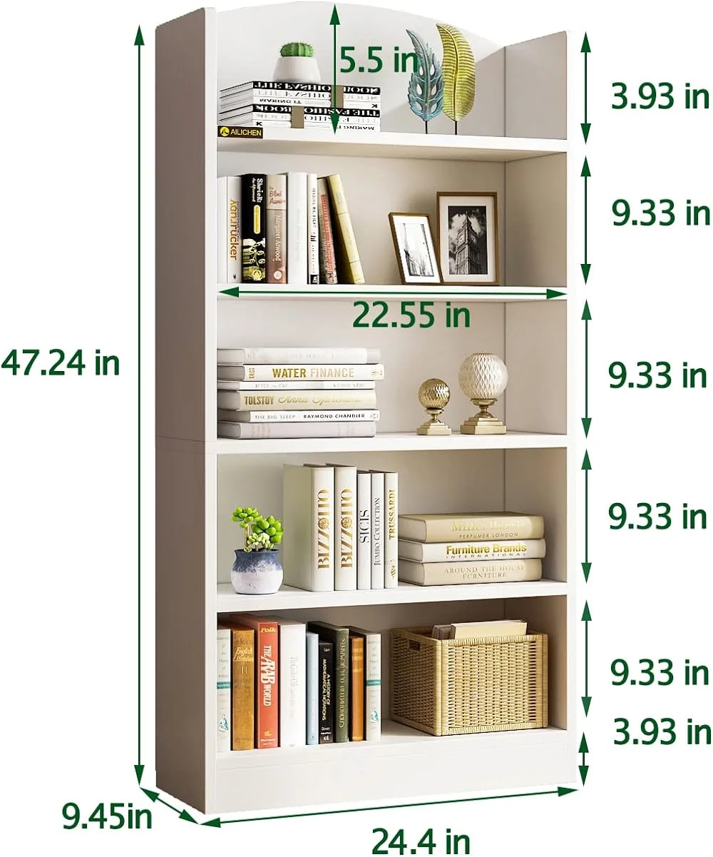 MQLIFEBOOM 47.24" Tall Bookcase and Bookshelf  Open  Wood Bookcase with 5-Tier  Shelves Bookshelves Standing Display  Units for Home Office  Living Room  Bedroom  Kitchen-