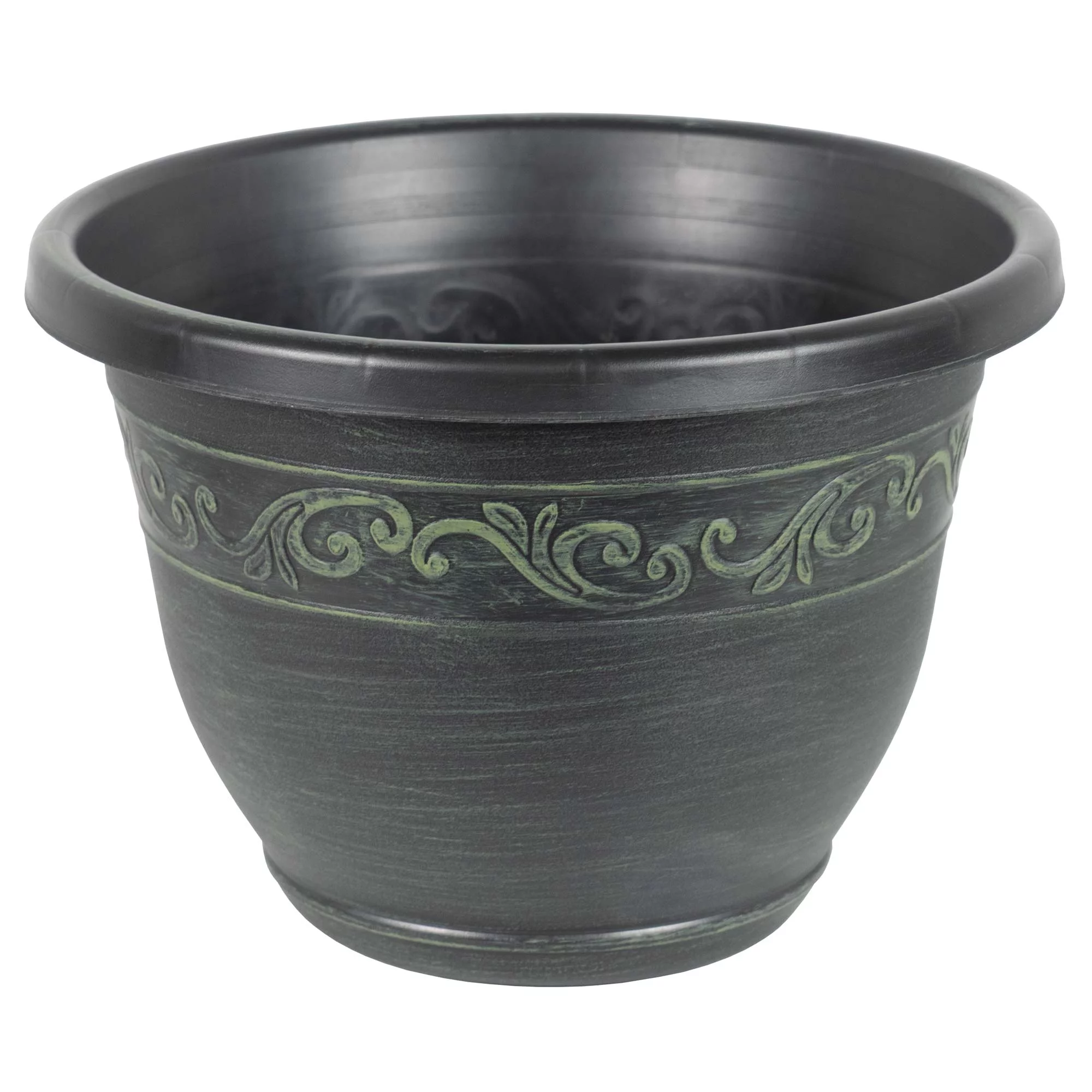 Garden Elements Indoor/Outdoor Plastic Tulip Banded Round Flower Pot Planter, Green 13