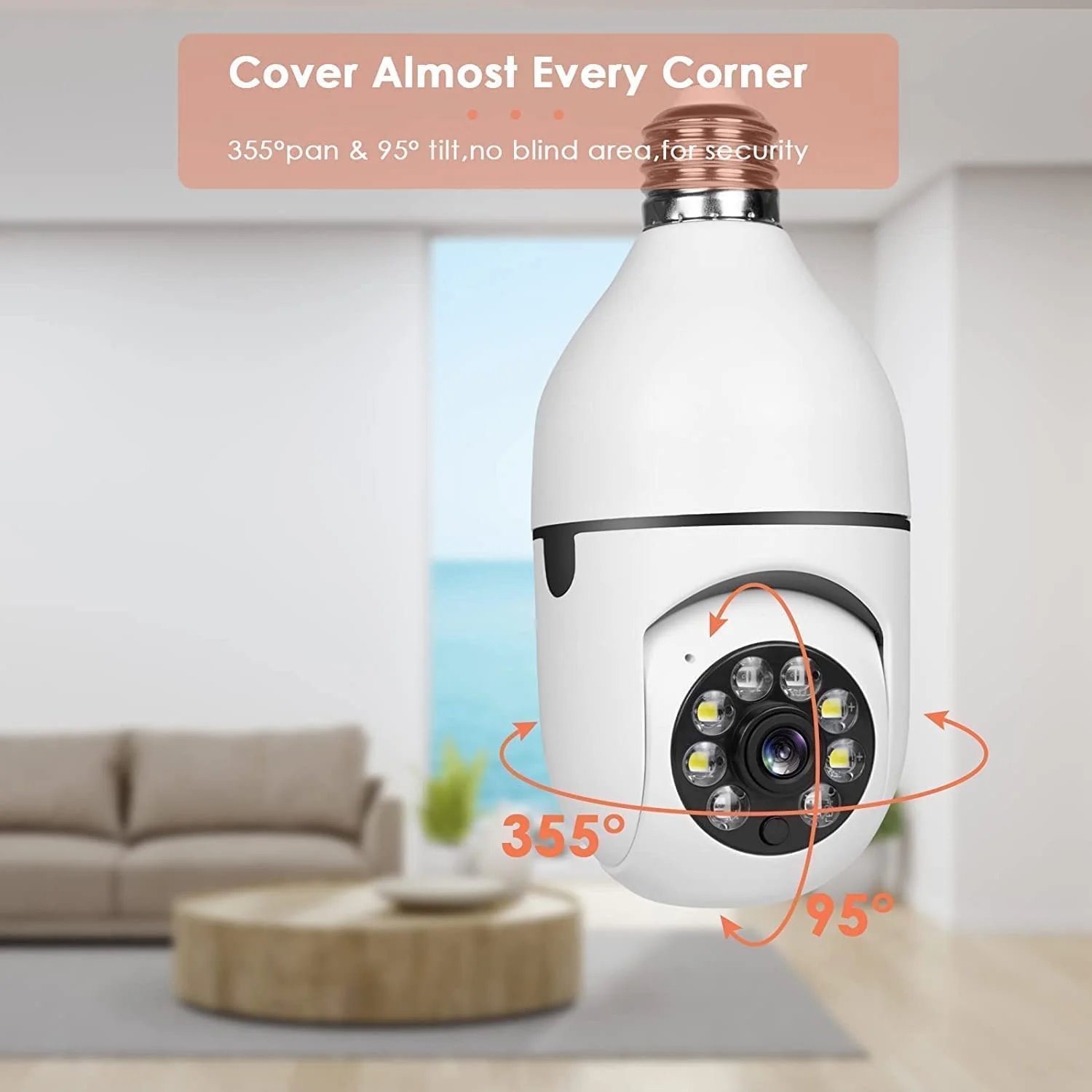 Light Bulb Camera, 3.0MP Wireless 5G&2.4 GHz WiFi Security Camera, Tuya App, 360 PTZ Night Vision, Human Motion Detection & Alarm