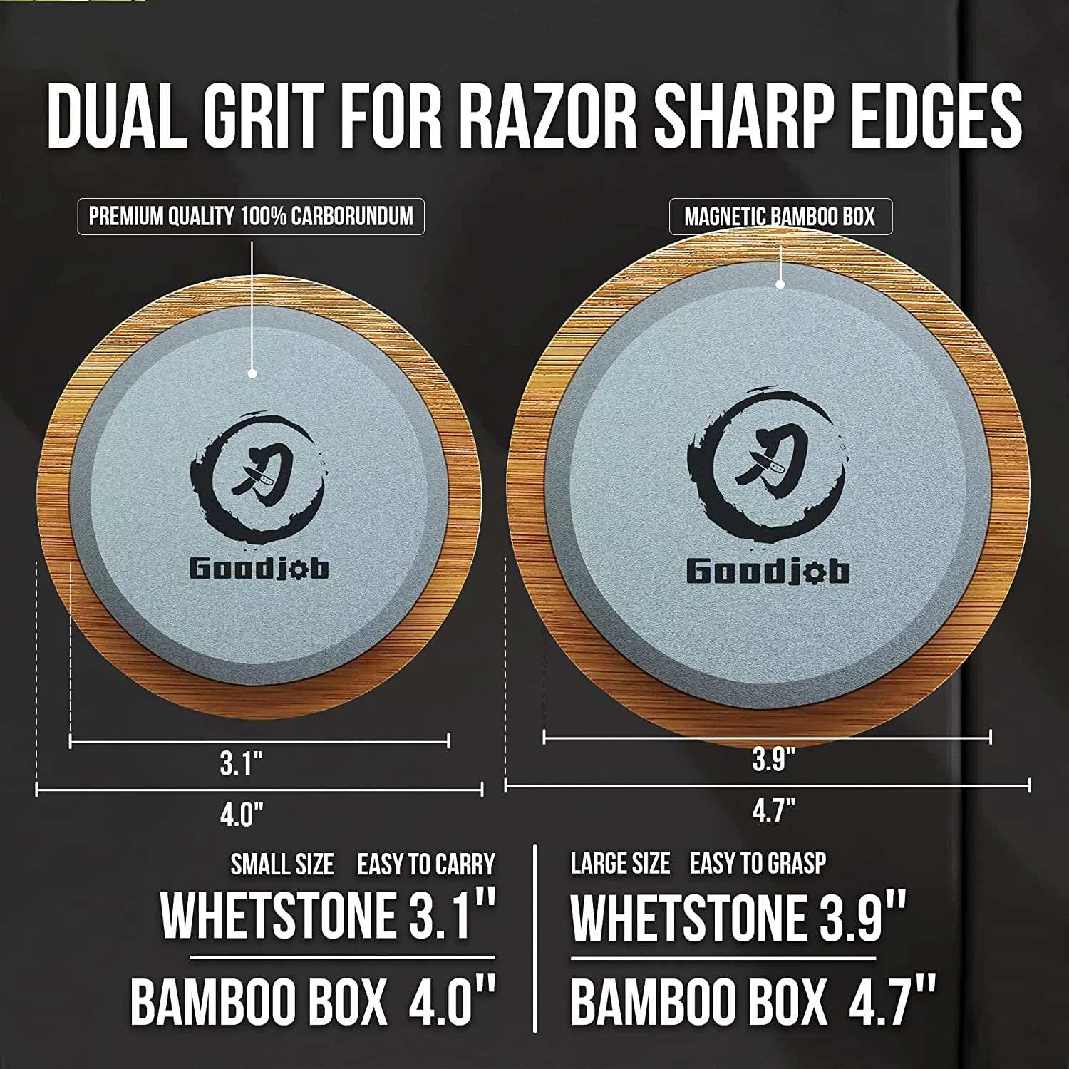 Goodjob Multi-Purpose Puck/Disk Hatchet & Axe Sharpening Stone, Dual Grit 150&320, 3.9 IN Large Whetstone, Easy to Master, Blade&Garden Tool Sharpener Stone,With Magnetic Bamboo Box