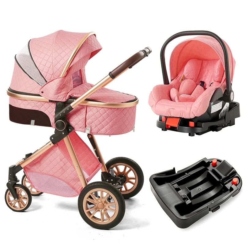 High Landscape Stroller Two-Way Push Newborn Convertible Stroller Bassinet for Infant,Pink