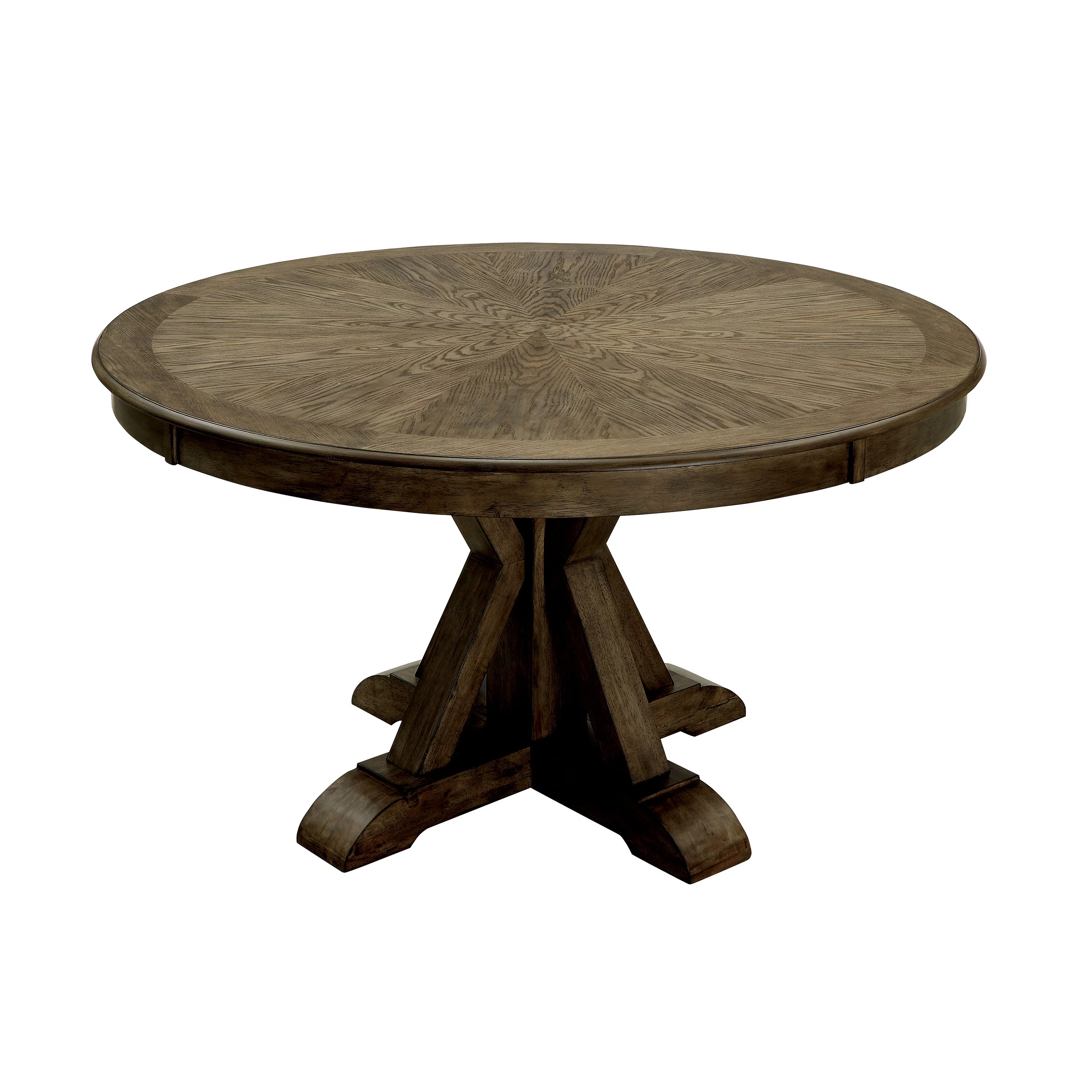 Furniture of America Stanley Pedestal Round Dining Table, Light Oak