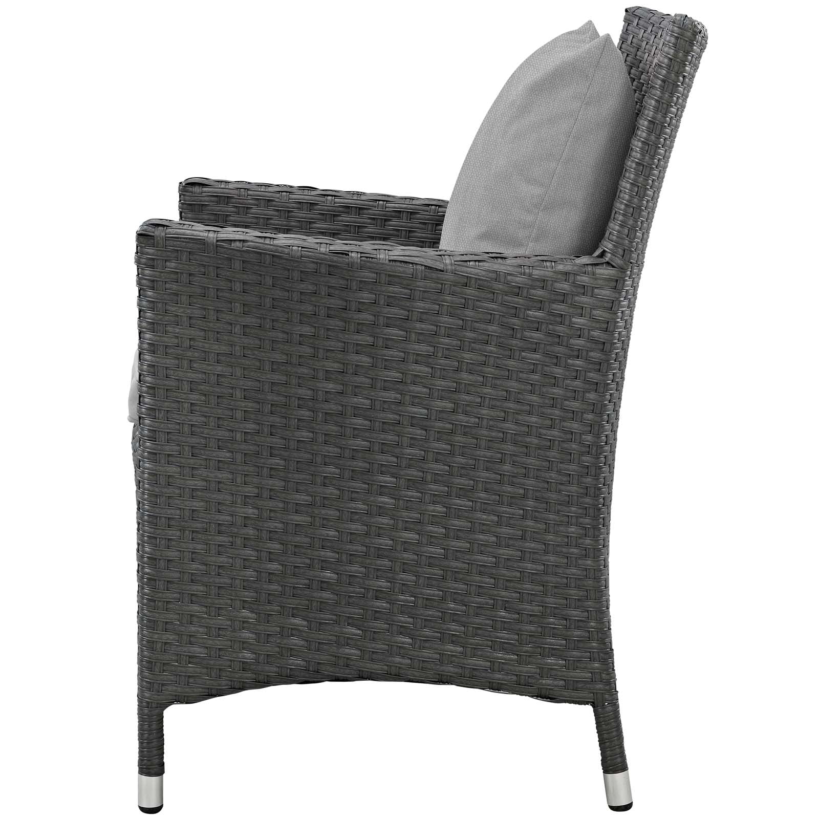 Modern Contemporary Urban Design Outdoor Patio Balcony Garden Furniture Side Dining Chair, Set of Two , Sunbrella Rattan Wicker, Grey Gray