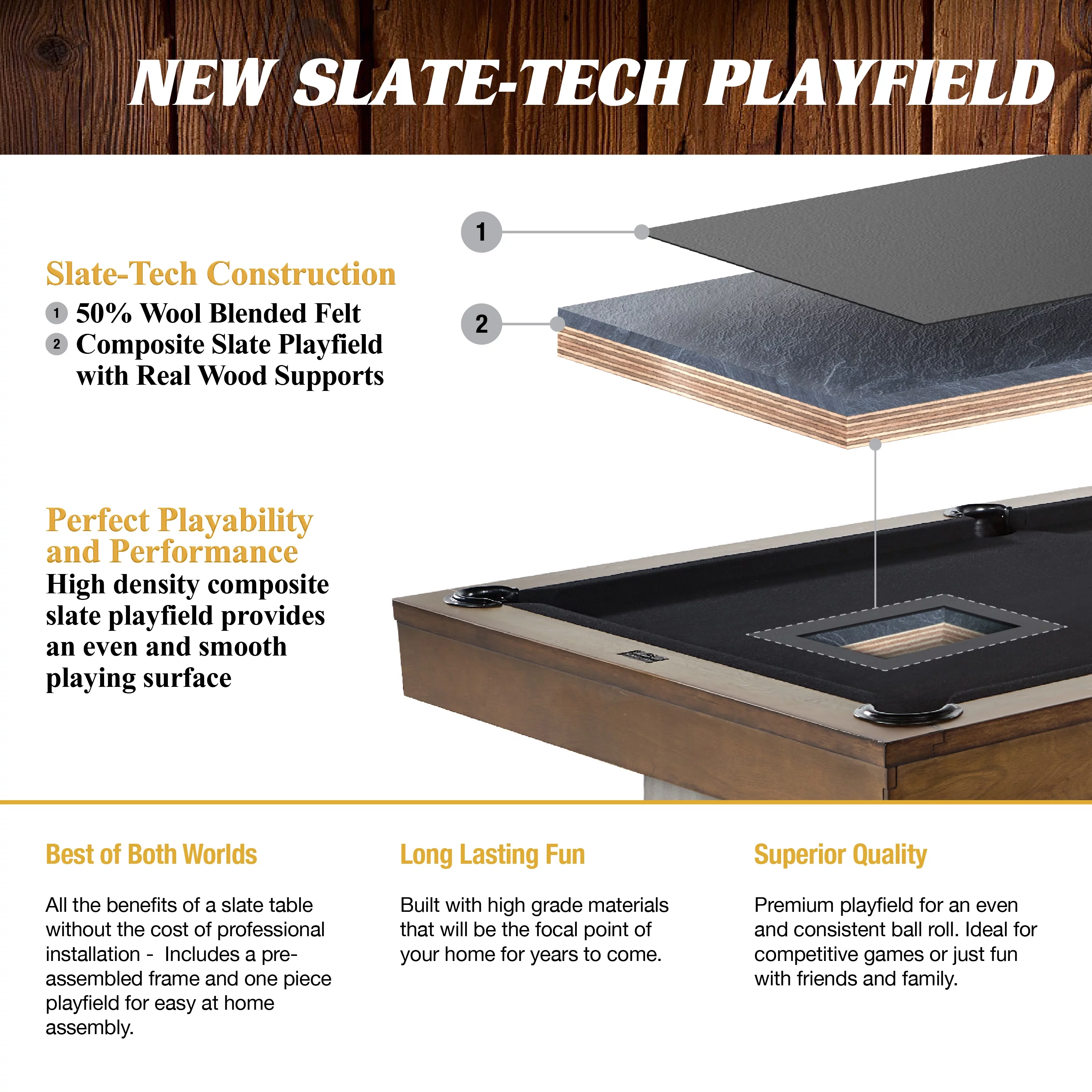 Barrington Billiards 8' Urban Slate-Tech Drop Pocket Table With Pool Ball and Cue Stick Set