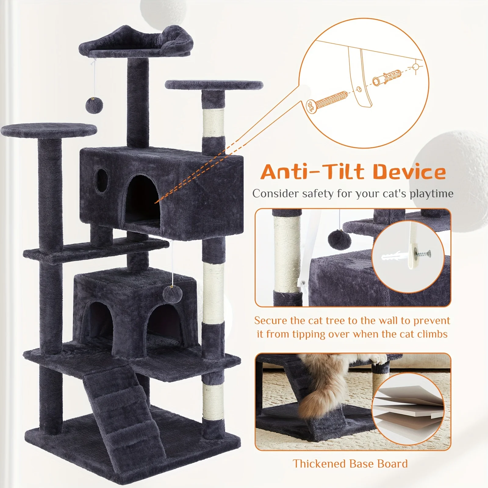Yaheetech 54in Cat Tree Tower Condo, Cat Tree for Indoor Cats w/Scratching Post for Kittens Pet House Play