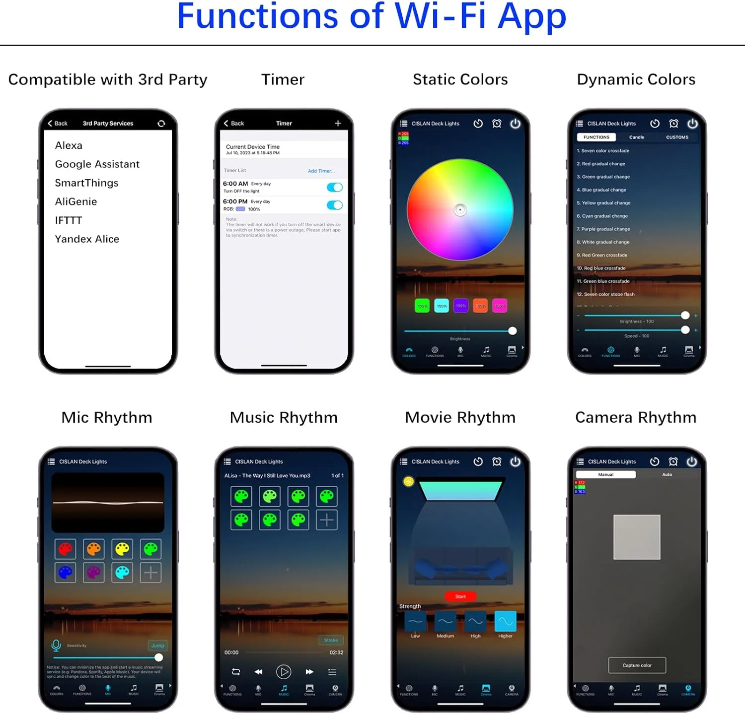 OUWI Wi-Fi Smart LED Outdoor Deck Lights, RGB Φ1.18in Low Voltage 12V DC IP67 Waterproof, Timer Voice Music Color Changing, Compatible with Aleax Google Assistant, Stair Step Lighting 16 Pack Black