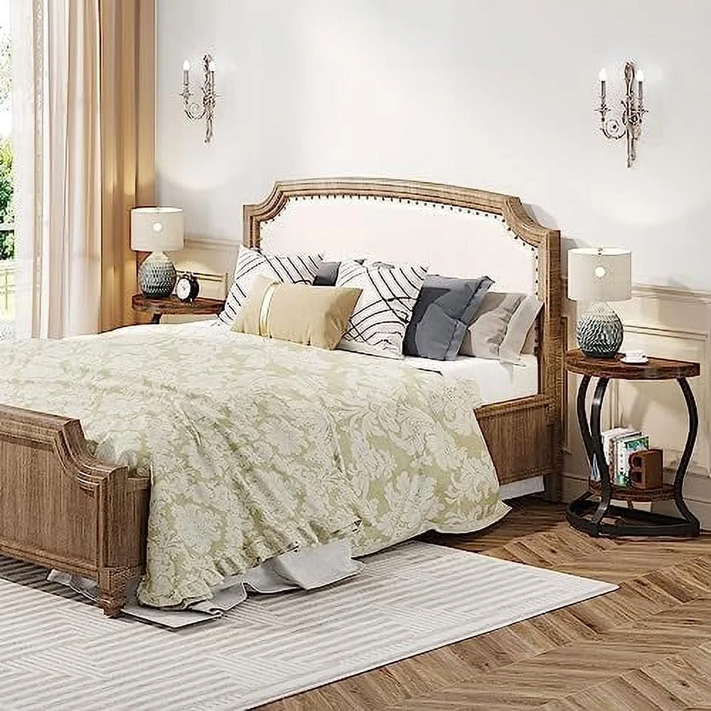 WTYNKAE Half-Round End Table Set of Two  2-Tier Wooden Half   Semi Circle Accent Table Bedside Table with Thicken Tabletop for Living Room  Bedroom (Rustic Brown)