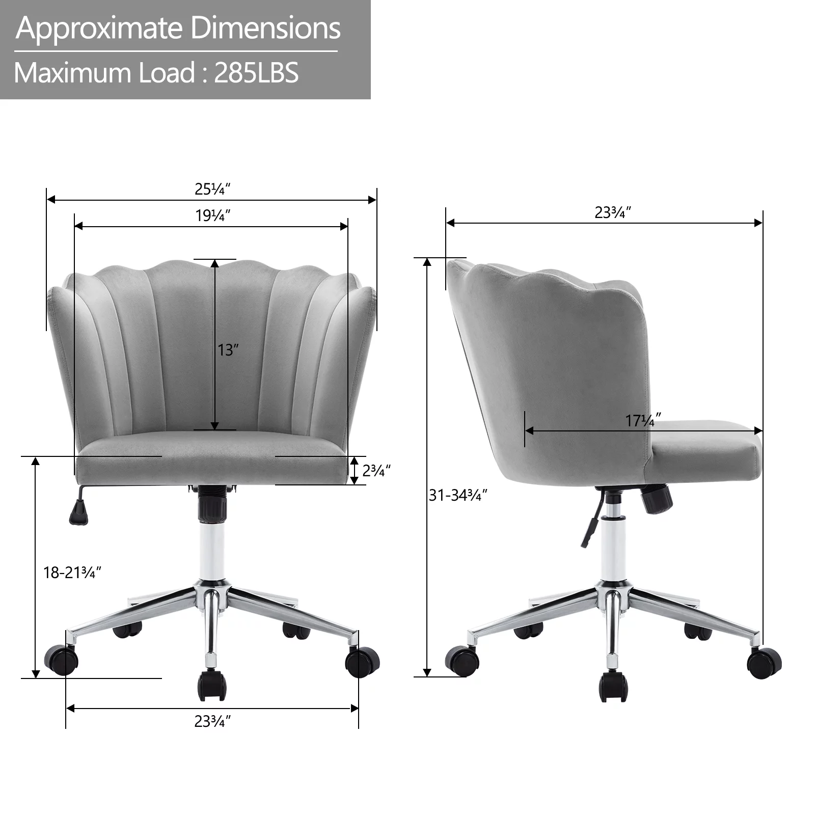 Duhome Home Office Chair Task Chair Velvet Swivel Gray 1 Pcs