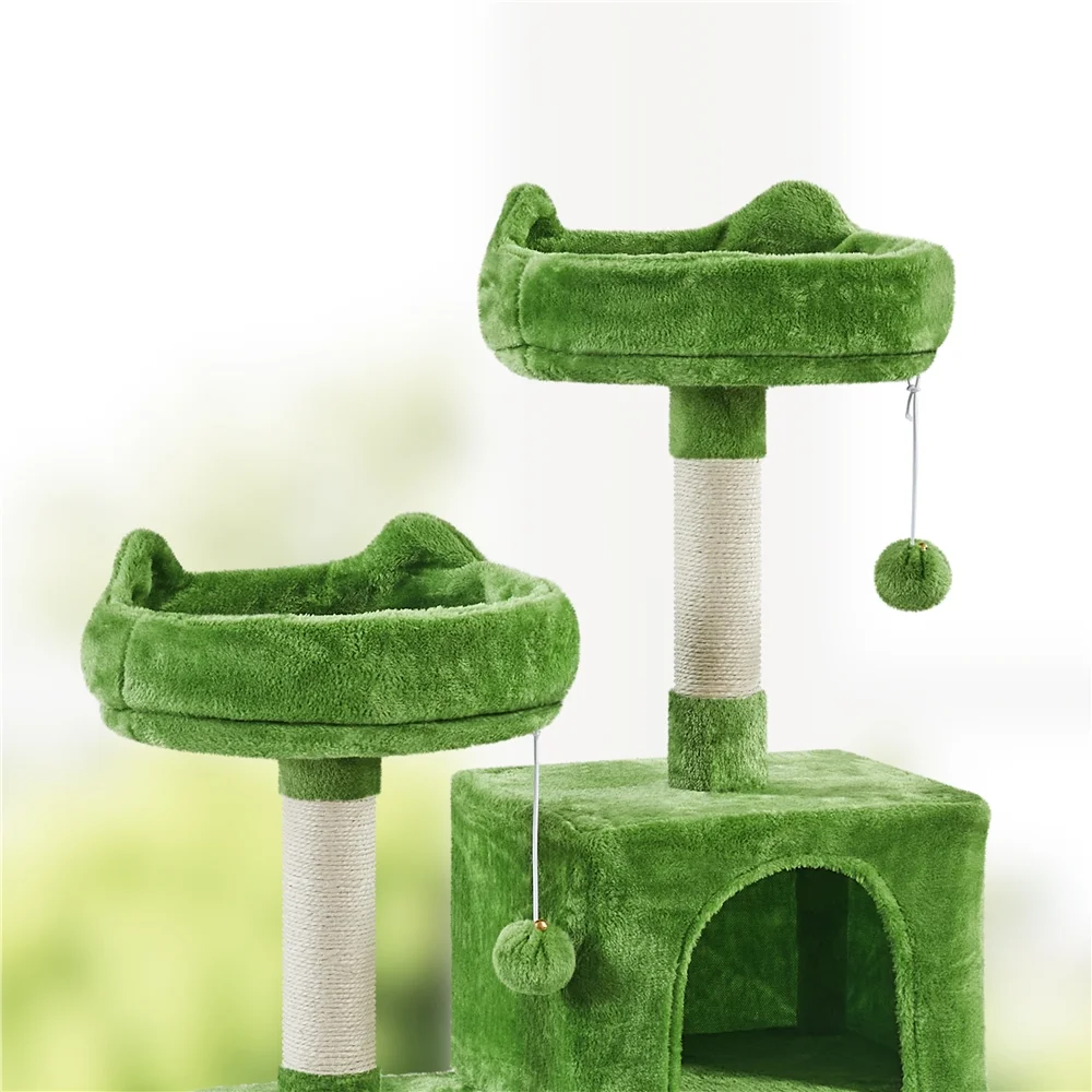 Smile Mart 62.5'' Height Multilevel Cat Tree with 2 Condos & 2 Foam-Padded Perches, Green