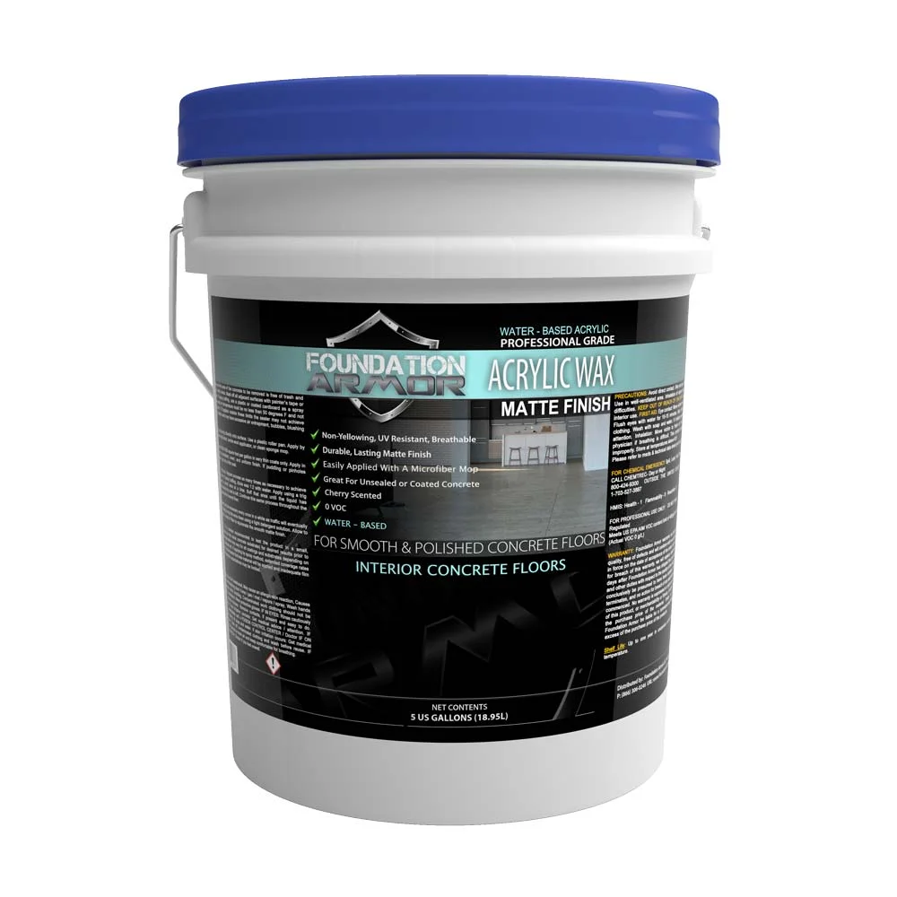 Armor Matte Wax - WATER-BASED MATTE TO LOW GLOSS ACRYLIC CONCRETE FLOOR WAX FOR INTERIOR FLOORS (5 Gallon)