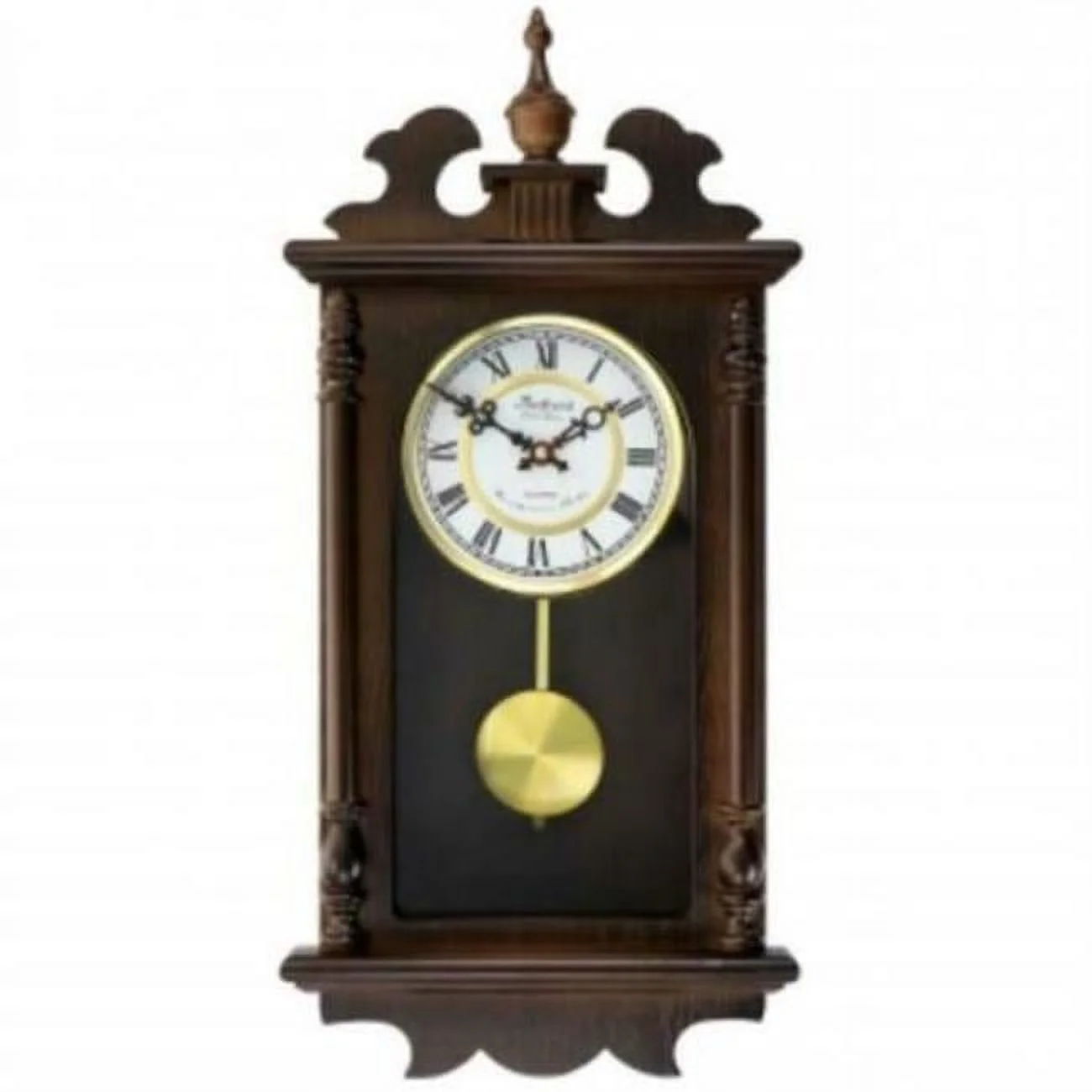 Bedford Clock Collection  21 in. Leo Wood Chiming Pendulum Wall Clock, Chestnut