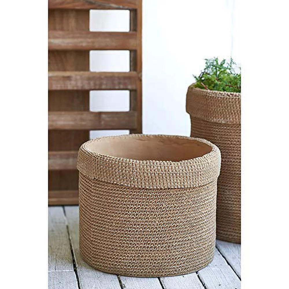 A&B Home Set of 2 Faux Woven Basket Cement Planters