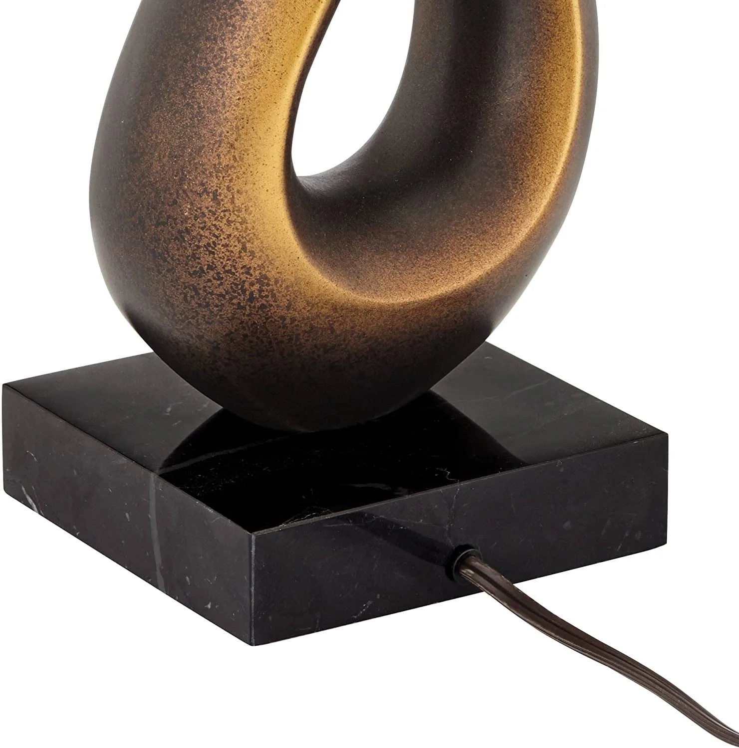 MQLIFEBOOM Open Infinity 30" Tall Large Mid Century Modern End Table Lamp Dark Gold Finish Single Fabric White Shade Living Room Bedroom Bedside Nightstand House Office Home Reading