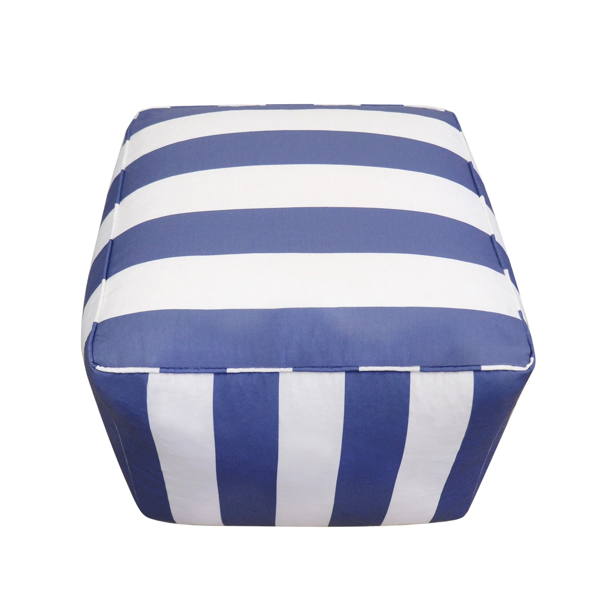 Pasargad Home Galaxy Poly Striped Pouf White Blue