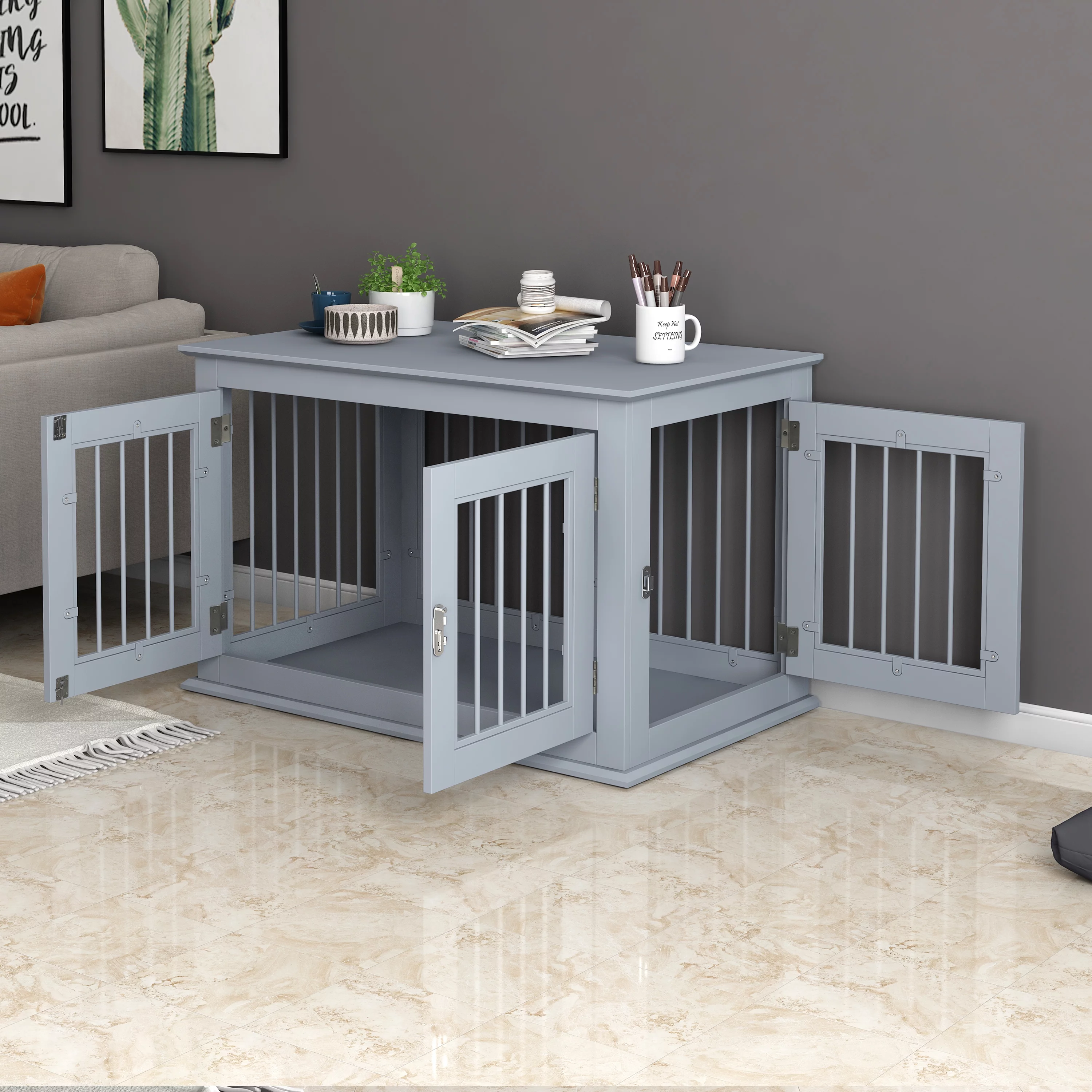 Jolly Jaunts Dog Crate Furniture, Dual Door Access Indoor Heavy Duty Dog Crate,  Iron Pipe vents design Dog Crate End Table Pet Kennels for Dogs, cats and small animals