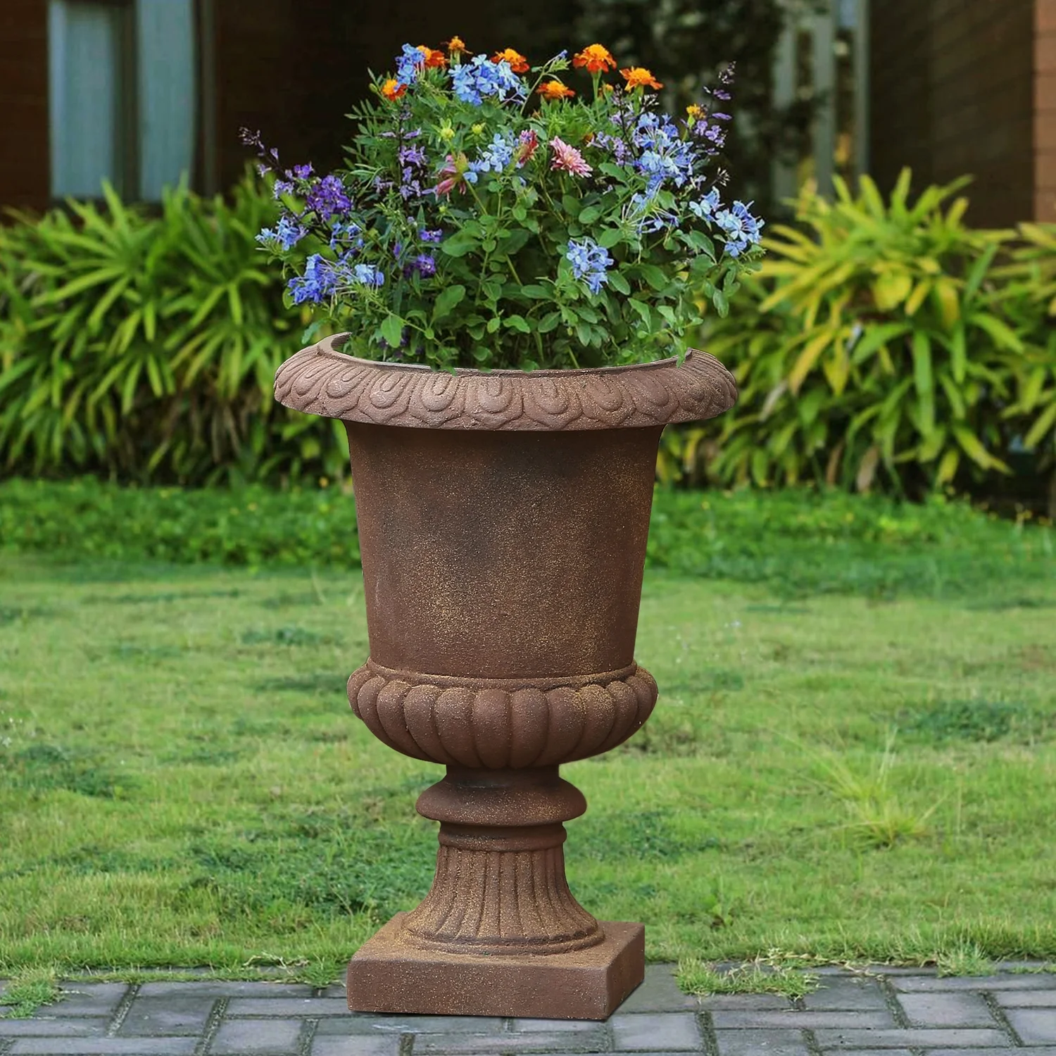 HomeStock Artisanal Artistry Rustic Brown Mgo Indoor/Outdoor Urn Planter, 21.3
