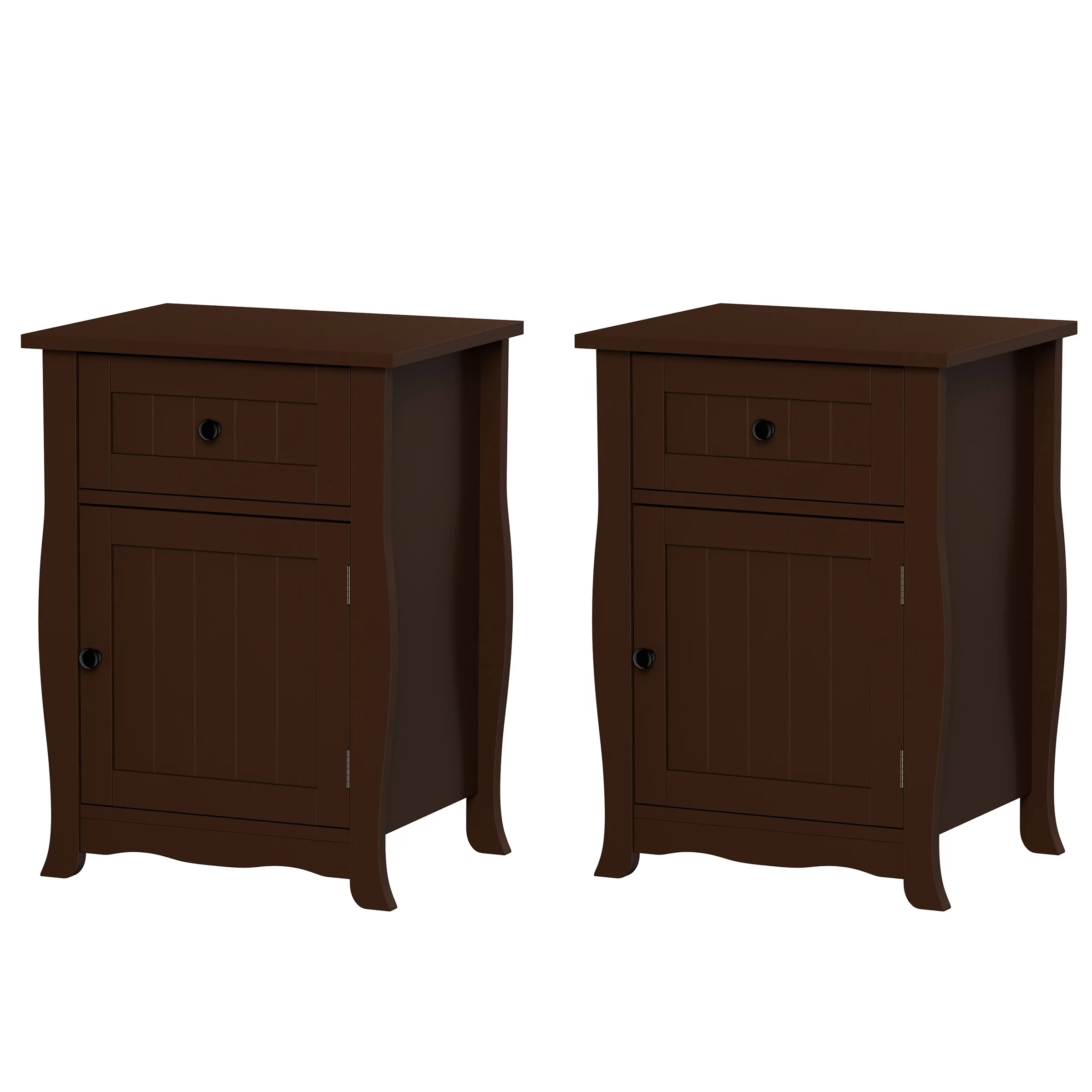Lavish Home End Tables with Storage Drawer and Cabinet, Brown, Set of 2