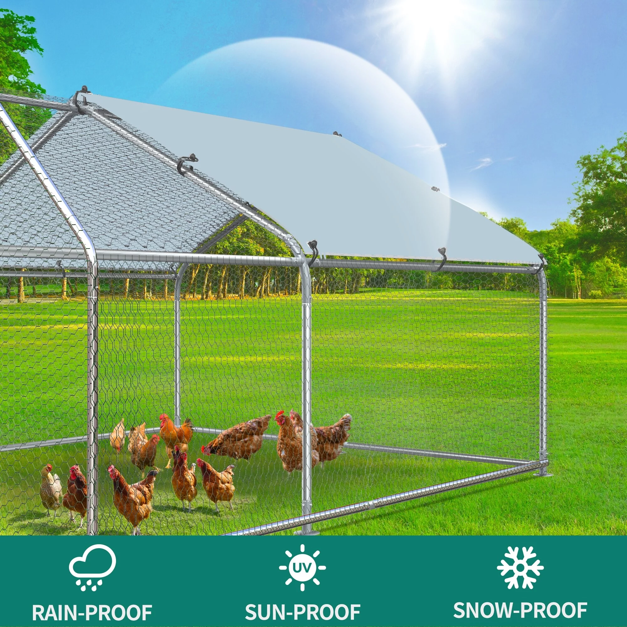 Large Metal Chicken Coop Walk-in Poultry Cage Hen Run Rabbits Cage with Waterproof for Back Yard