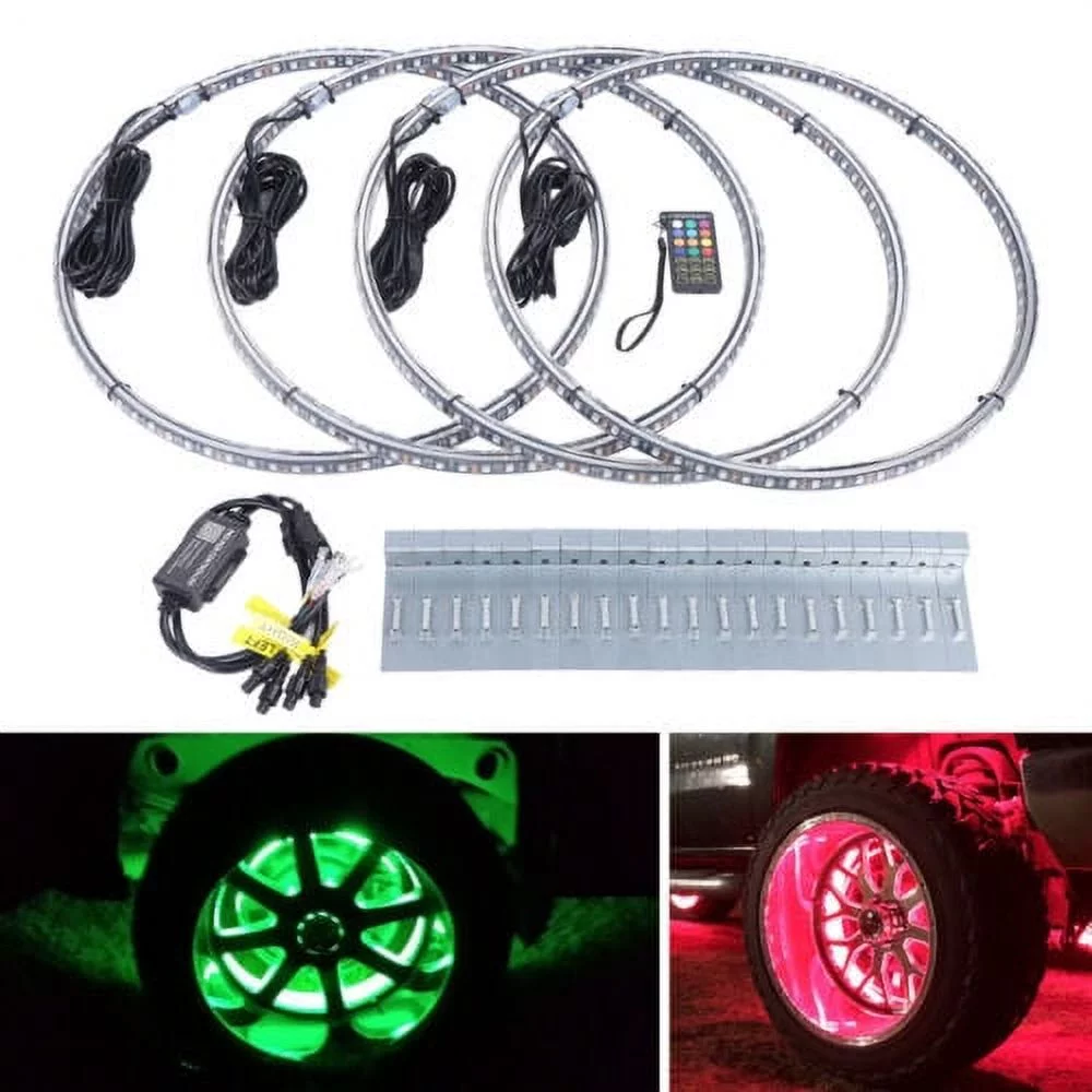 4x 17.5'' RGB Wheel Ring Lights LED Light For Truck Car Rim Lights Bluetooth 80W