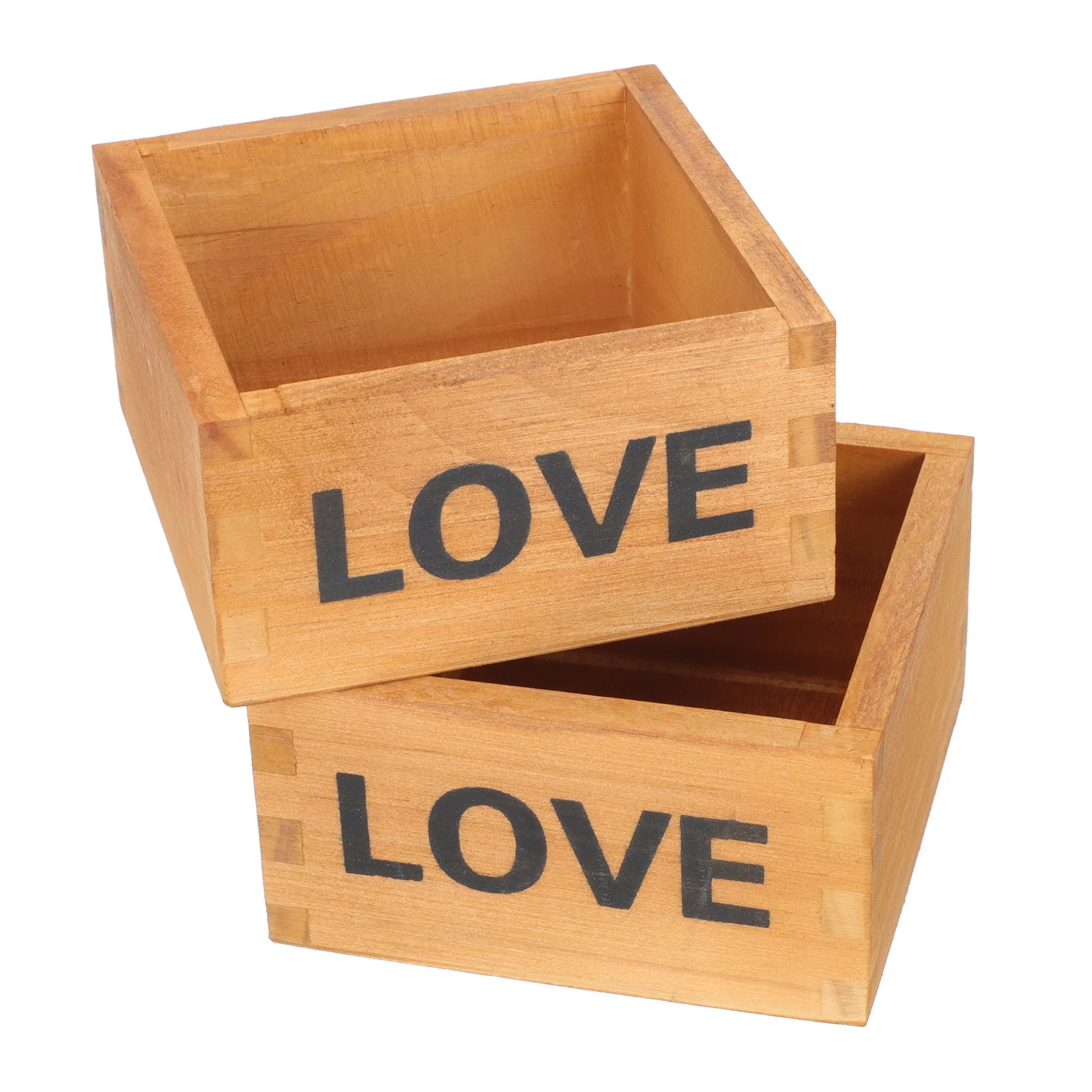 2 Pcs Flower Pot Square Planters Vintage Flowerpot Succulent Love Wooden Box Holder