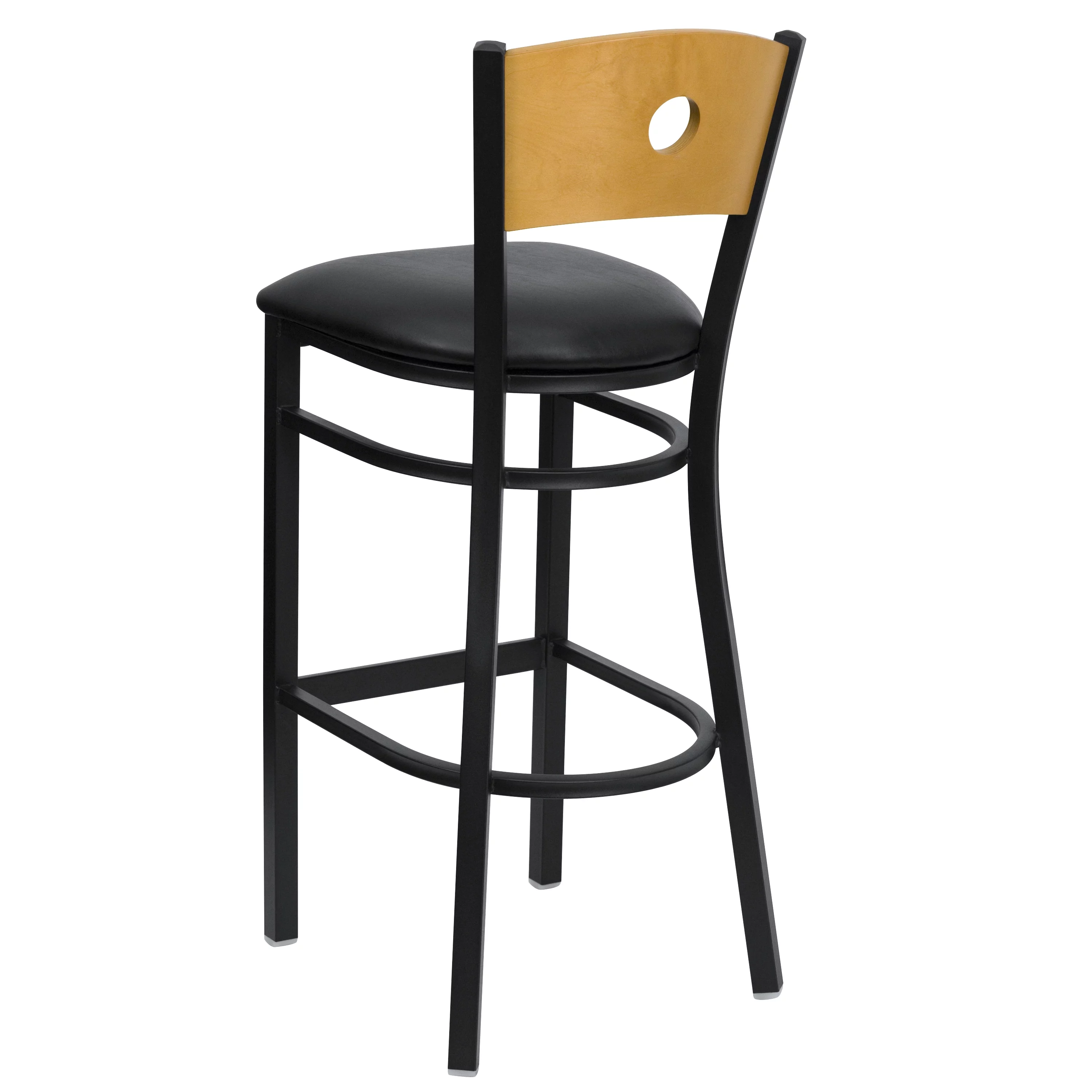 Flash Furniture 2 Pk. HERCULES Series Black Circle Back Metal Restaurant Barstool - Natural Wood Back, Black Vinyl Seat