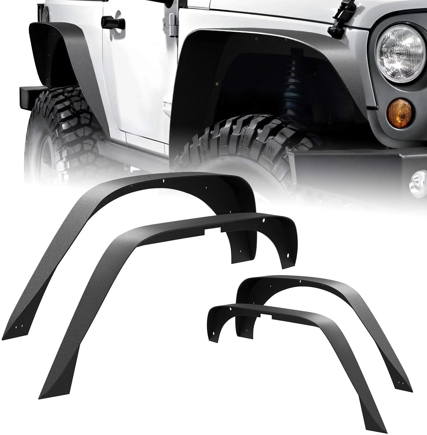 Nilight 4pcs Off-Road Front & Rear Fender Flares Kit for Jeep Wrangler JK 2007-2018