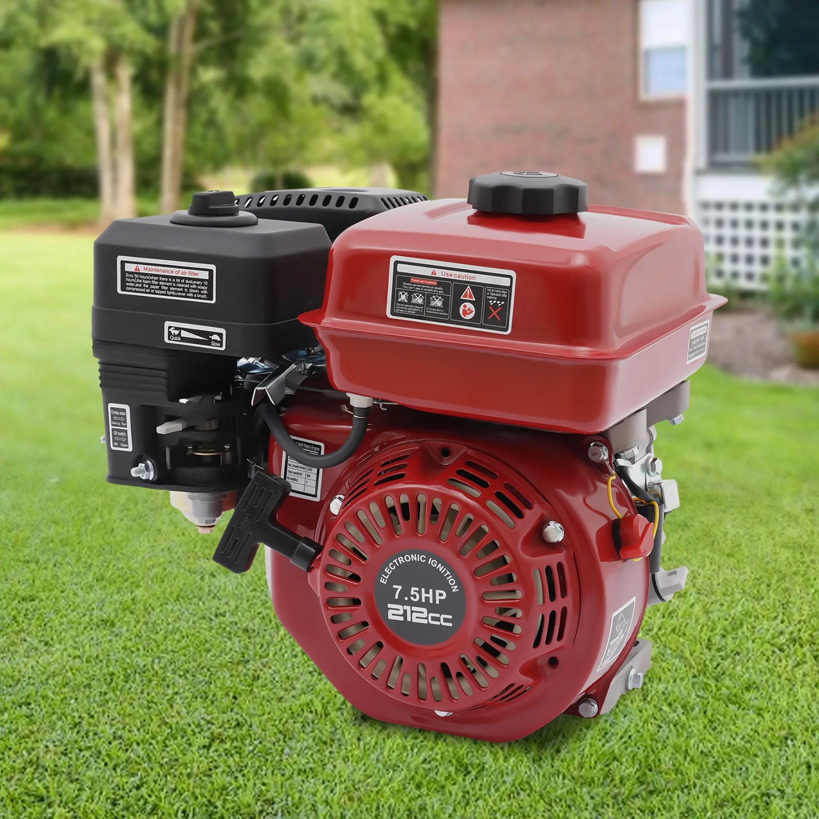 7.5HP Portable Engine Outdoor Engine Gas Powered Engine Diesel Engine 4 Stroke 170F Red＋Black 3000W