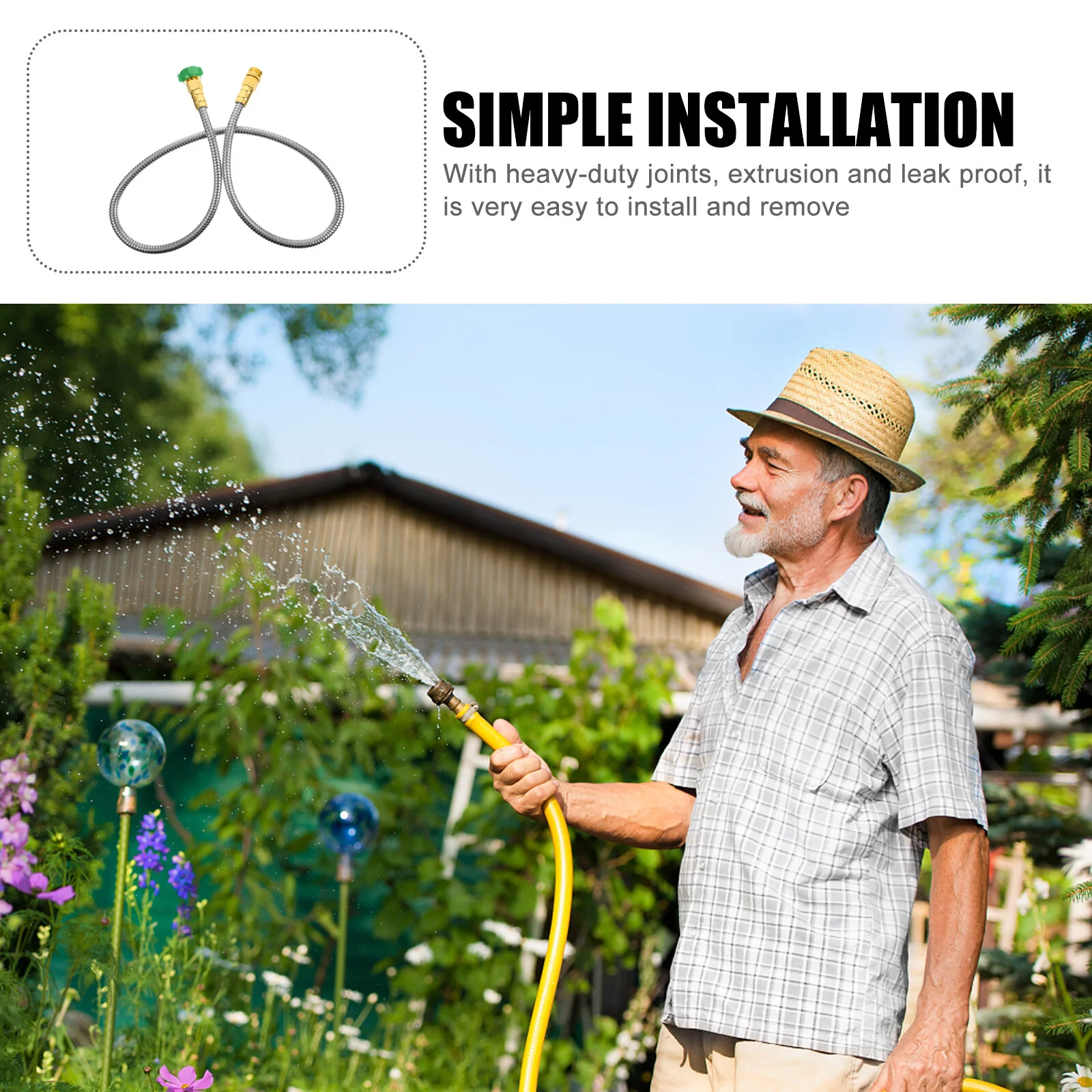 Qumonin Metal Garden Hose Flexible Stainless Steel Water Extension 3FT Heavy Duty