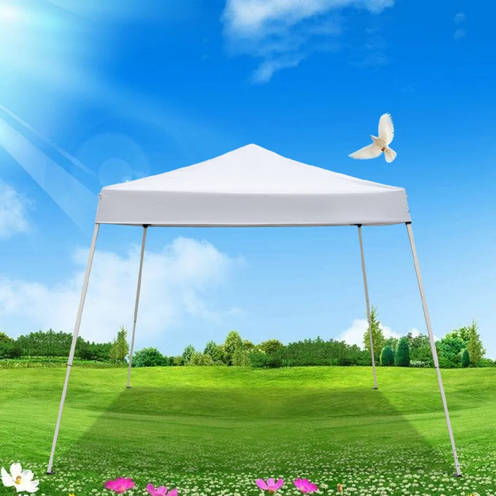 Slant Leg Pop-up Canopy Tent Easy One Person Setup Instant Outdoor Beach Canopy Folding Portable Sports Shelter(White)