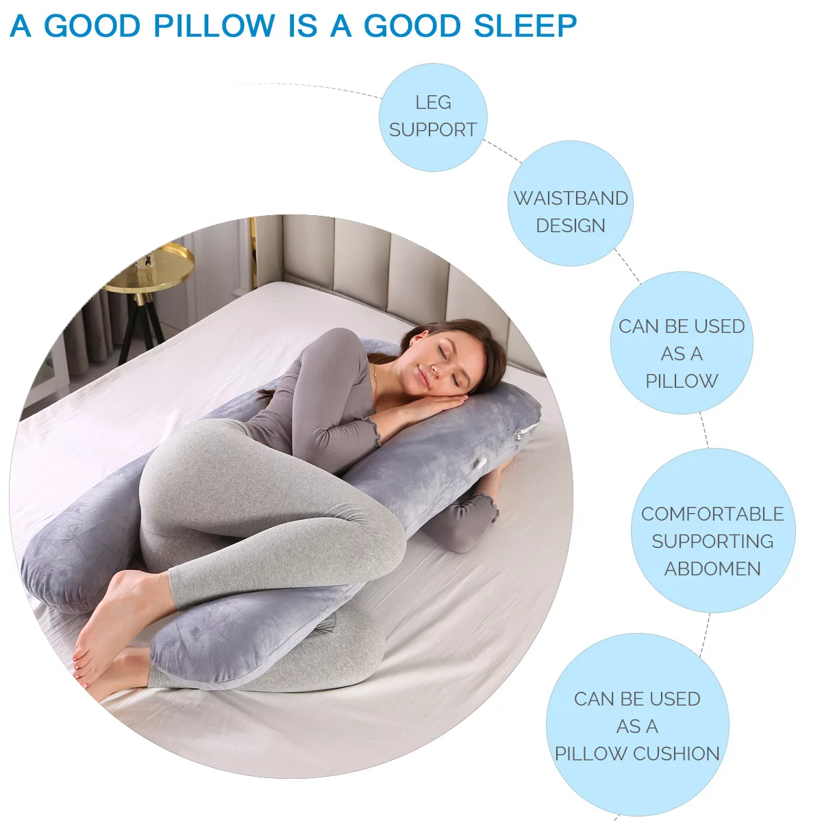 U Shaped Pregnancy Pillow with Cover, U Shaped Full Body Pillow for Pregnant Women and Sleeping, 60*120cm