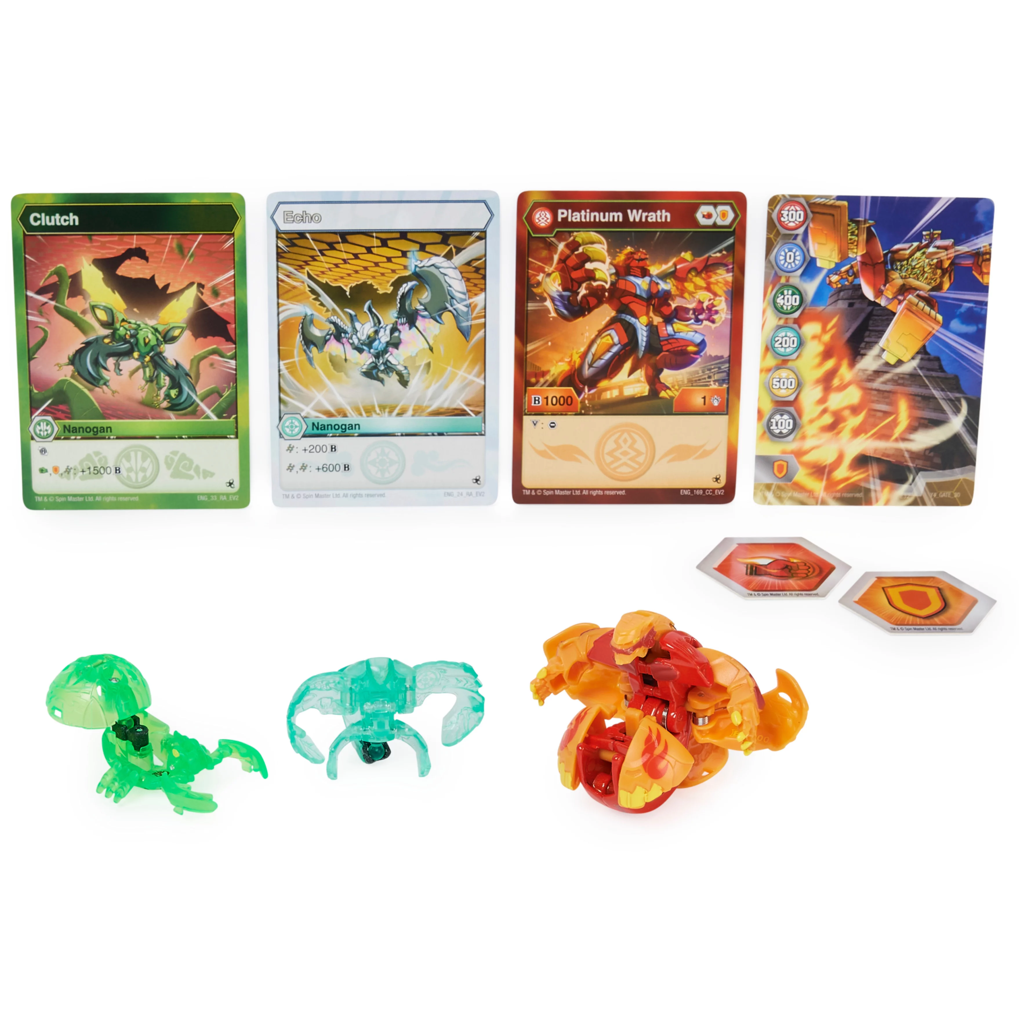 Bakugan Evolutions, Wrath with Nano Clutch and Echo Platinum Power Up Pack, True Metal Bakugan Action Figure, 2 Nanogan, 2 Bakucore, 2 Ability Cards, Kids Toys for Boys and Girls, Ages 6 and Up
