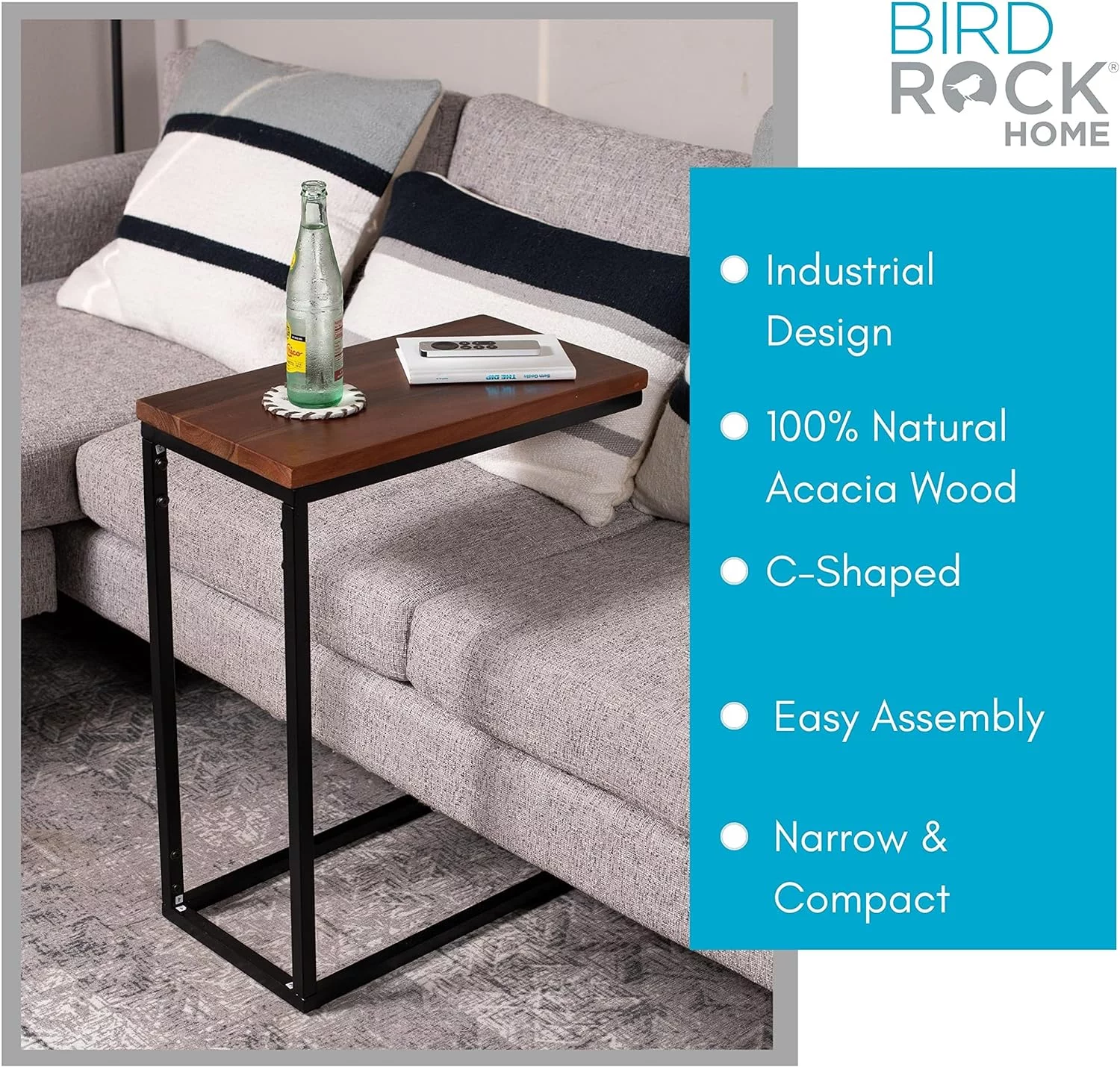 Espresso Wood TV Tray C Shaped Side Table - 26